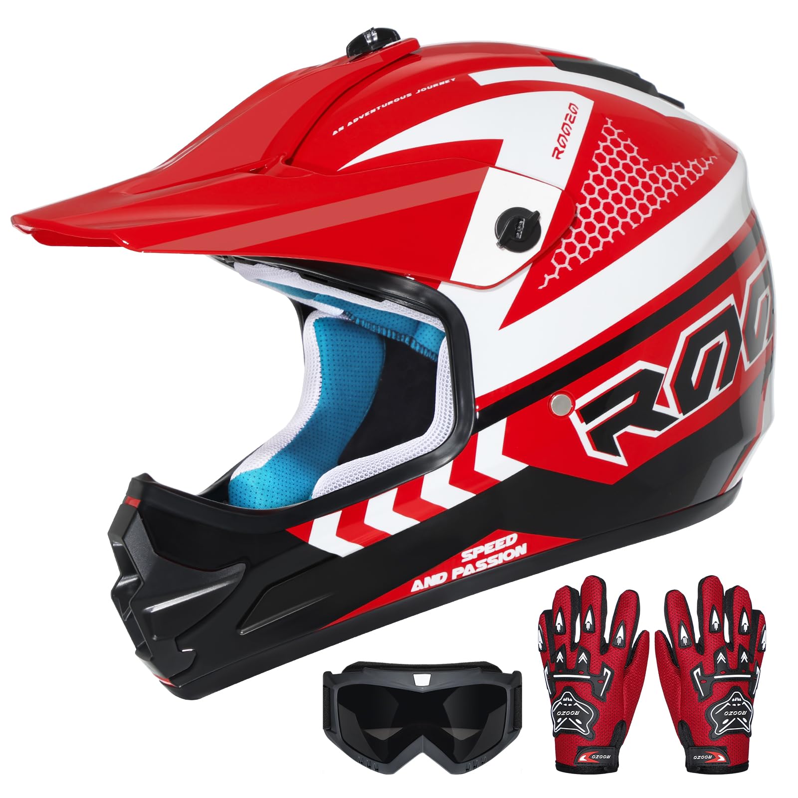 ROOZO Youth Kids Dirt Bike Helmet DOT Certified - Full Face Motorcycle Helmet for Off-Road, ATV, Street Riding, Includes Adjusta