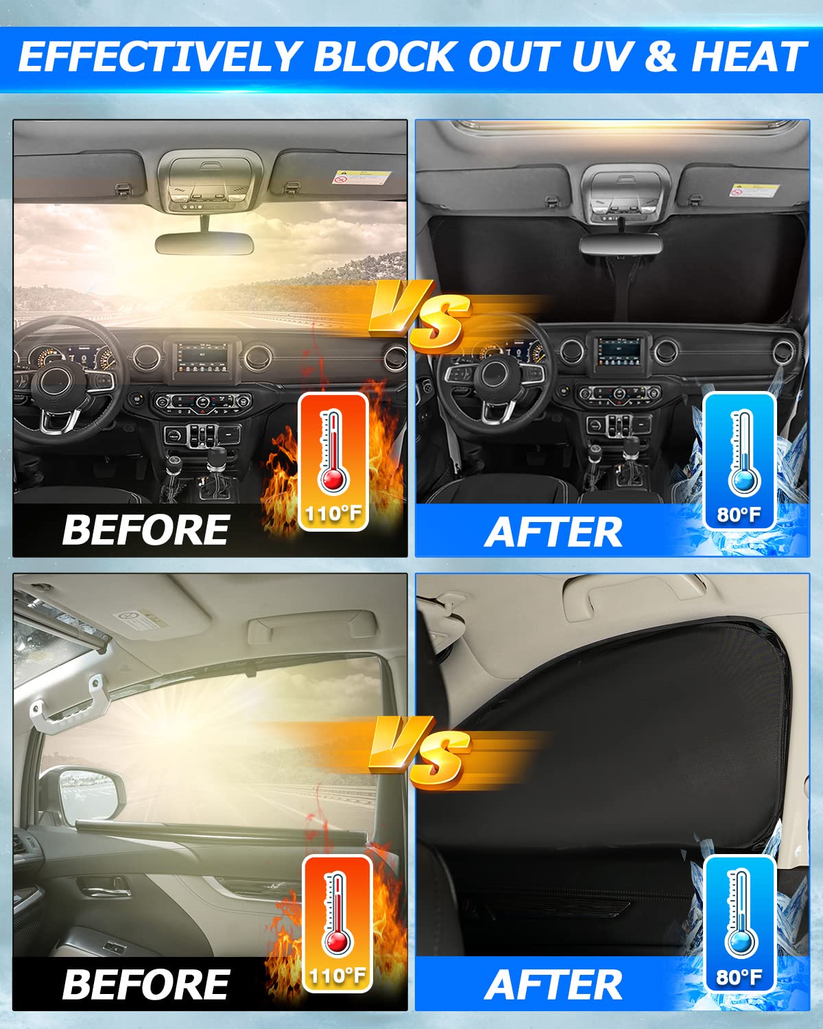 Karltys 3Pcs Windshield Sun Shade For 2020-2025 Nissan Titan, Reflective Front And Side Window Sunshade Custom Fit Nissan Titan,