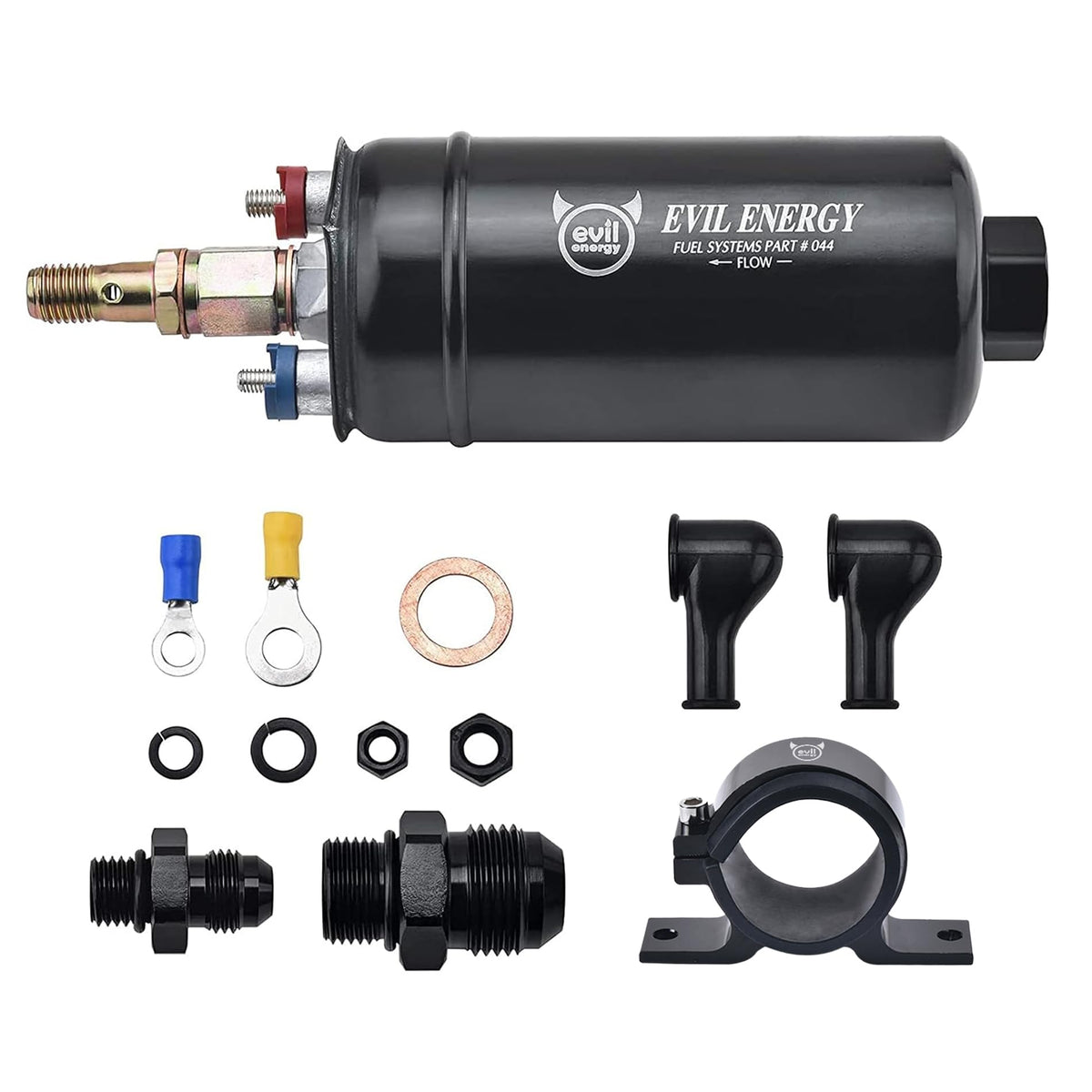 EVIL ENERGY External Inline Fuel Pump Electric 300LPH High Flow 12V with 60MM Bracket Clamp