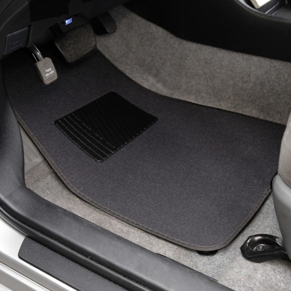 Premium 4 Piece Set Of Carpet Car Floor Mats With Vinyl Safety Heel Pad For Car, Truck, Suv, Coupe Sedan, Black (Mt-100-Bk) Pack