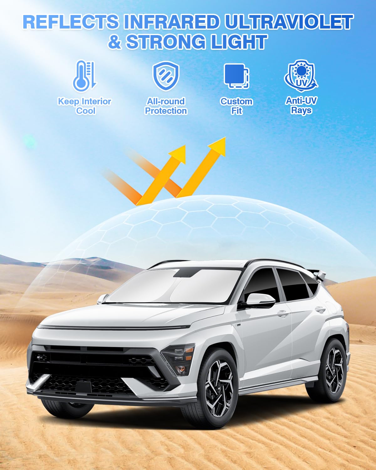 Canvcle Sunshades For Hyundai Kona 2024 2025 Accessories Windshield Sun Shade Side Rear Window Shade Cover Sun Visor Shield Priv