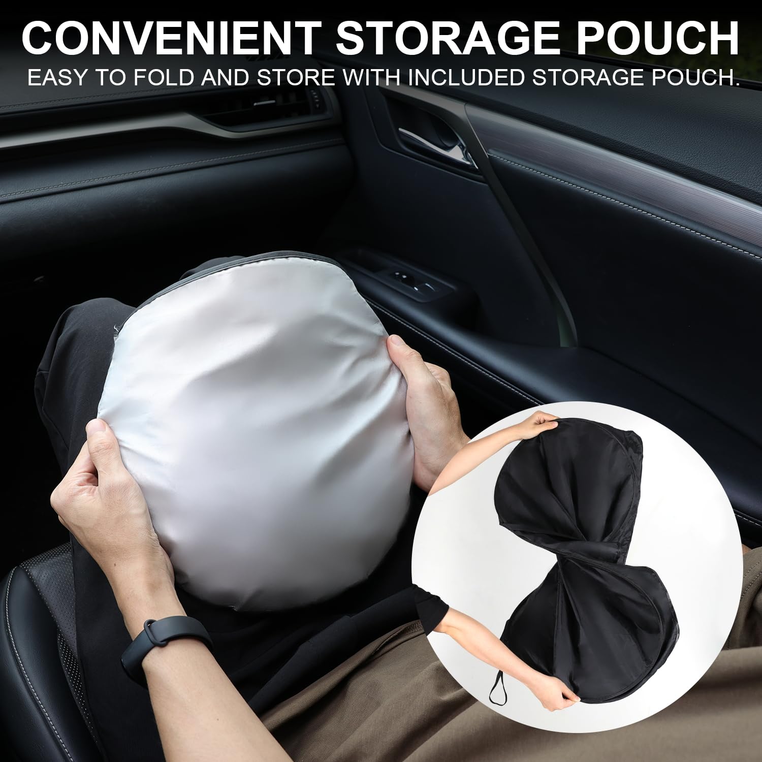 Justtop Car Sun Shade Windshield - Foldable Sun Car Window Shield 210T Coated Silver Cloth Reflective Polyester Material Blocks 99% Uv Rays, Fits Most Windshields(X-Large 65.7 X 37.4In)