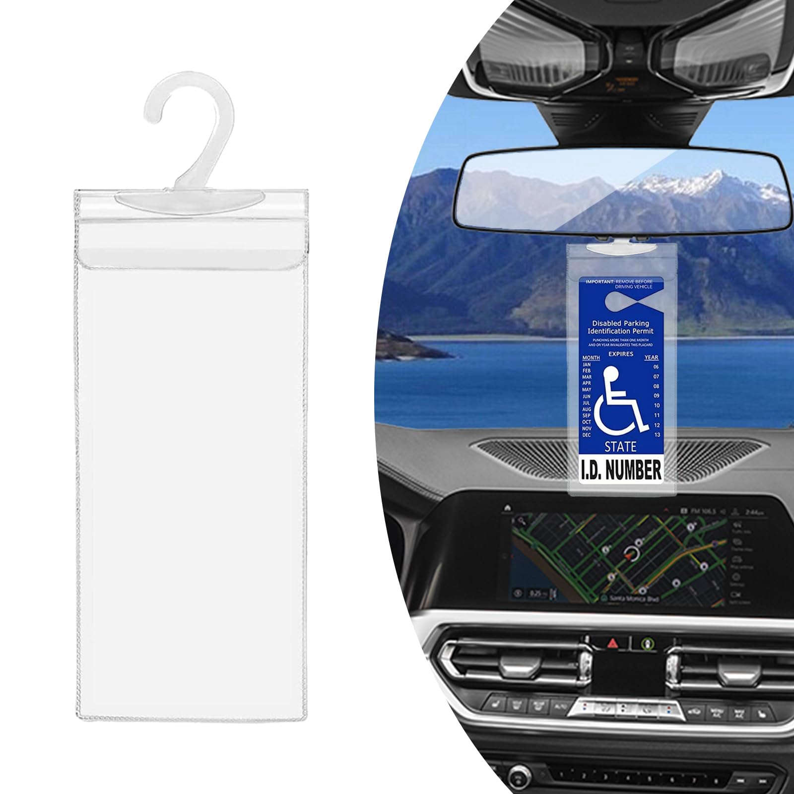 Dickno Handicap Placard Holder, 11.6'' x 5'' Ultra Transparent Disabled Parking Permit Placard Protector with Plastic Large Hang
