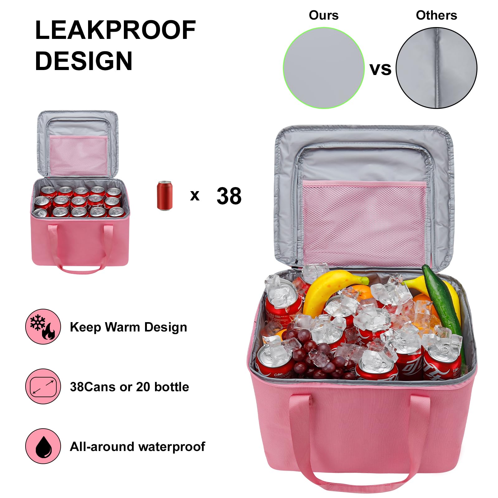 GDNasist Pink Car Trunk Organizer with Lid & Removable Cooler Bag - Collapsible Large Storage for SUV, Jeep, MPV, BMW