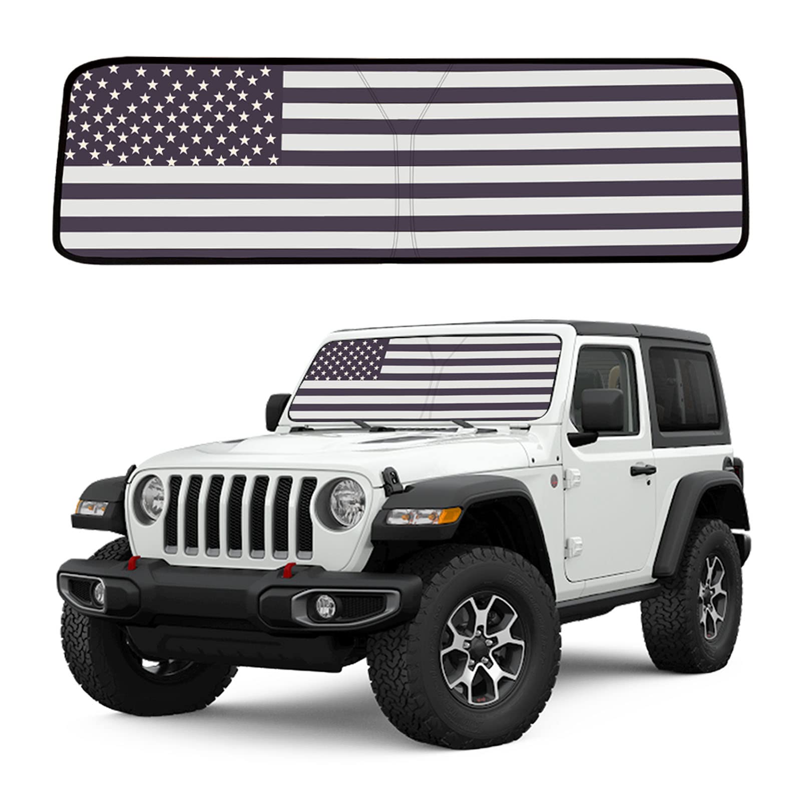 Moricere Upgrade Windshield Sun Shade With Usa Flag For Jeep Wrangler Jl Jlu 2018-2023, Foldable Windshield Sun Visor Blocks Uv