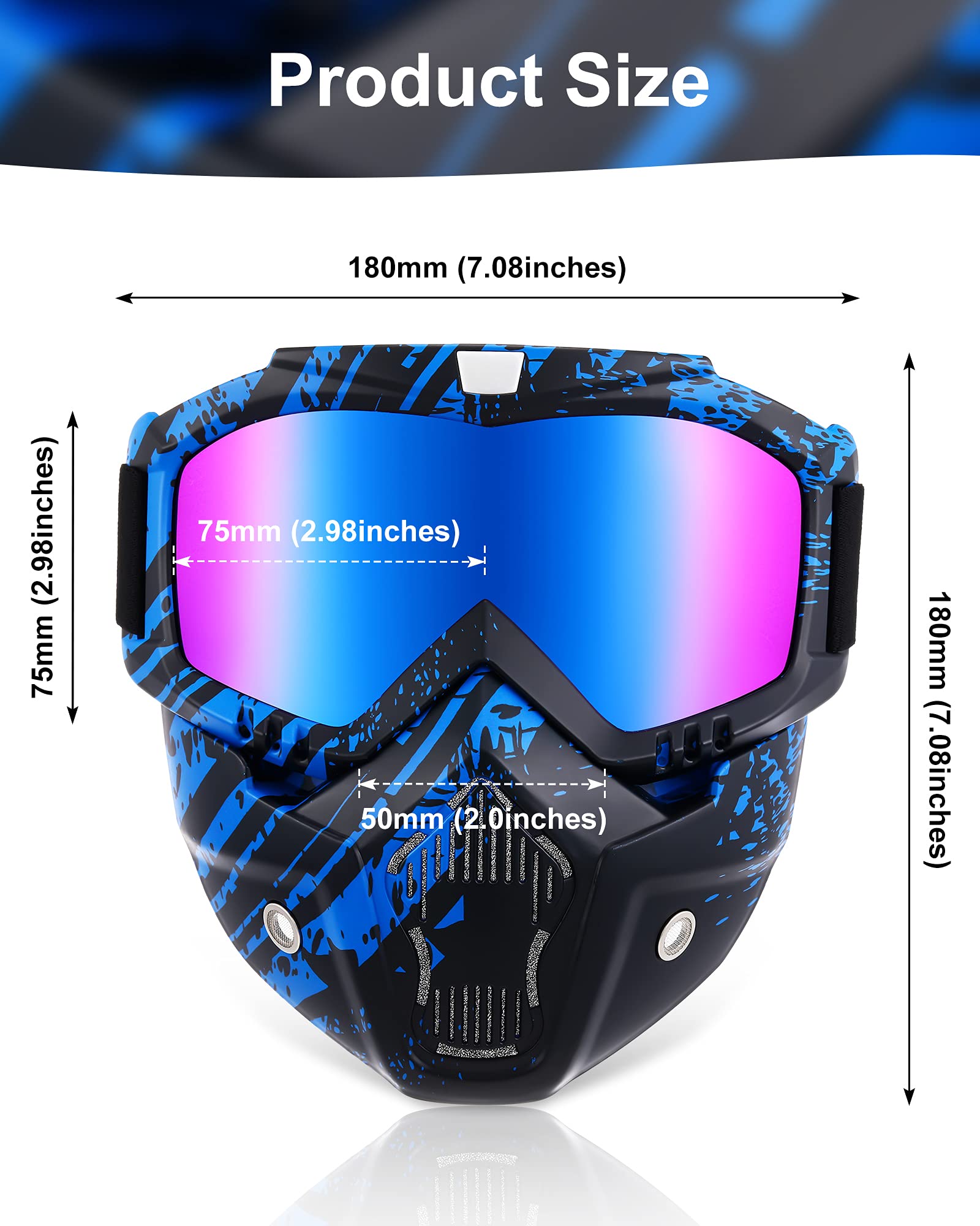 2 Pieces Motorcycle Goggles Face Mask Detachable Helmet Riding Goggles Glasses