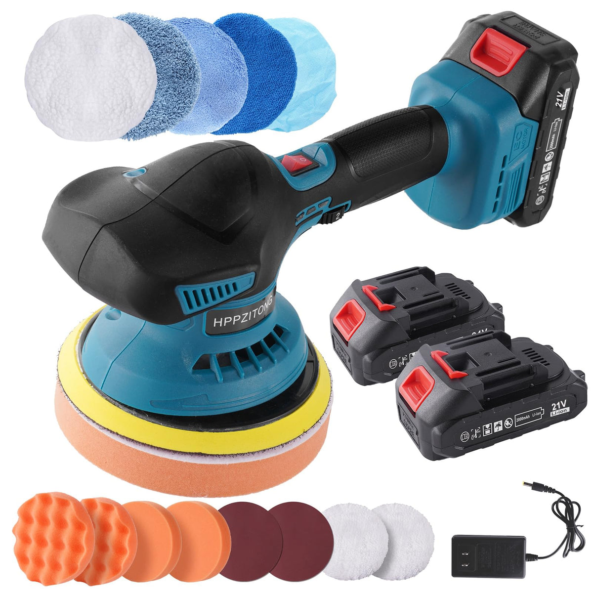 Cordless Car Buffer Polisher,6 In Variable Speed Polisher for Car Detailing/Polishing/Waxing, 2pcs 2000mAh Lithium Battery & Cha