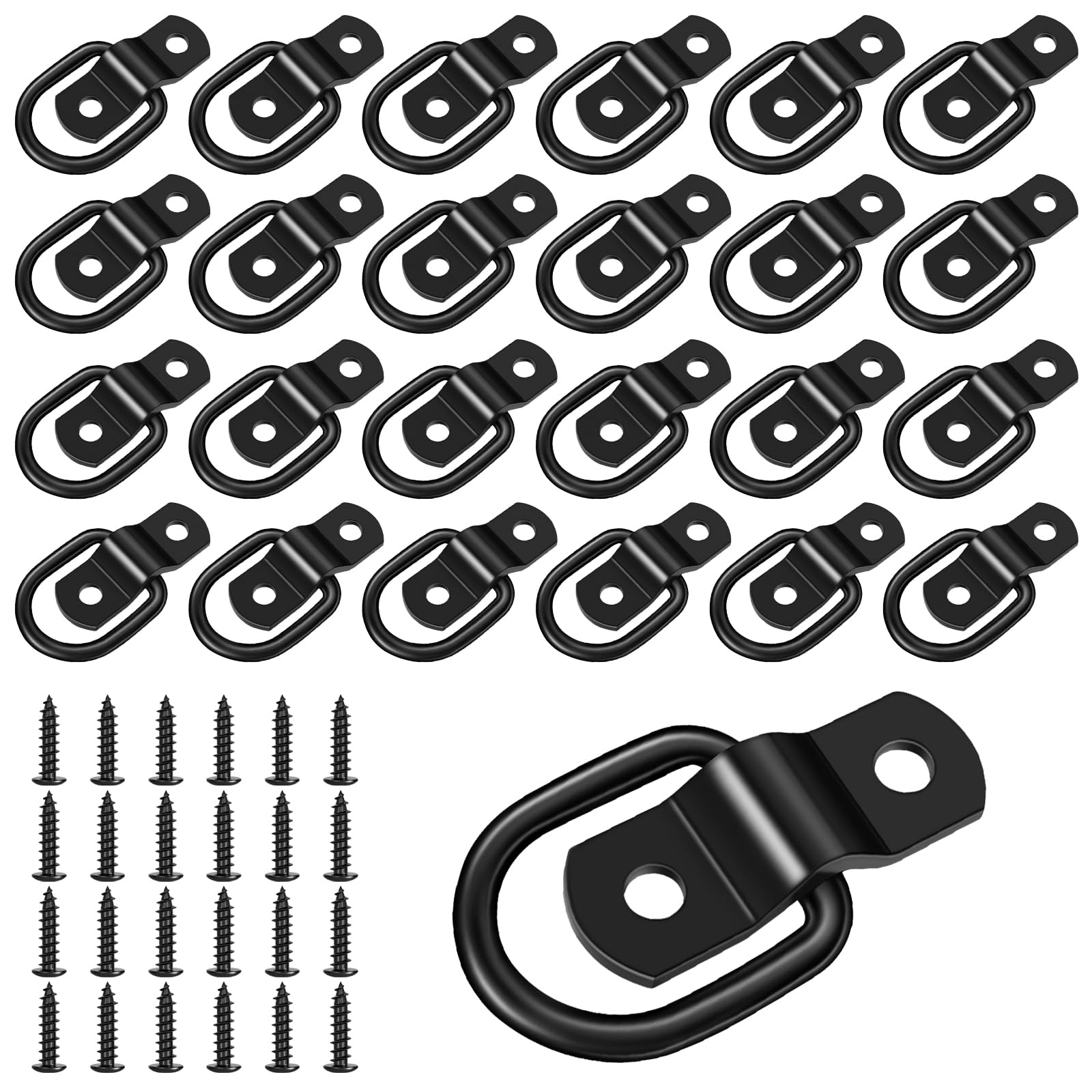 garini Black D Rings Tie Down Anchors,24 Pack 1/4 Heavy Duty Trailer Tie Down Anchor for Boats,Trailer Cargo Control, Truck Be