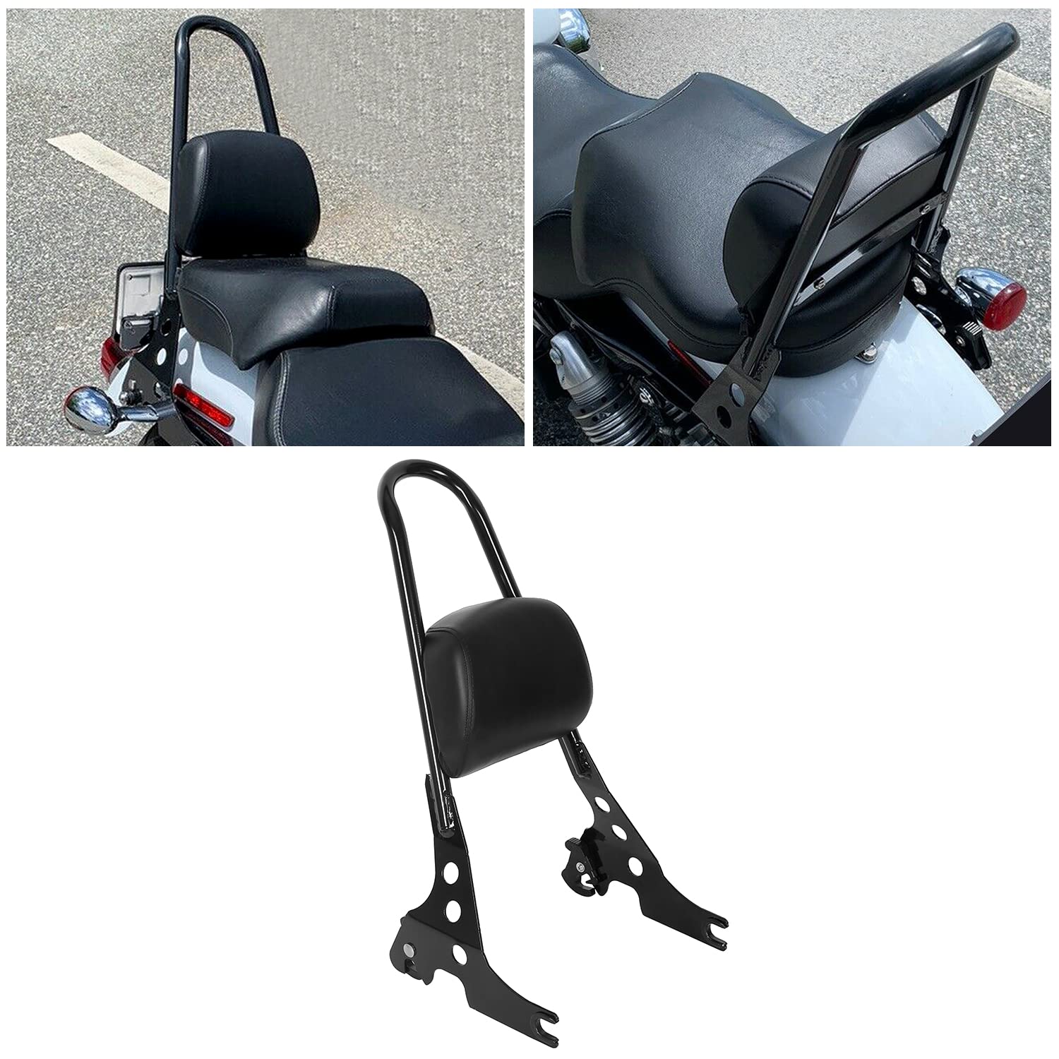 7Blacksmiths Passenger Backrest Pad Sissy Bar Cushion Fit For 2004&Up Harley Sportster Xl Xlh 883 1200 Black Detachable