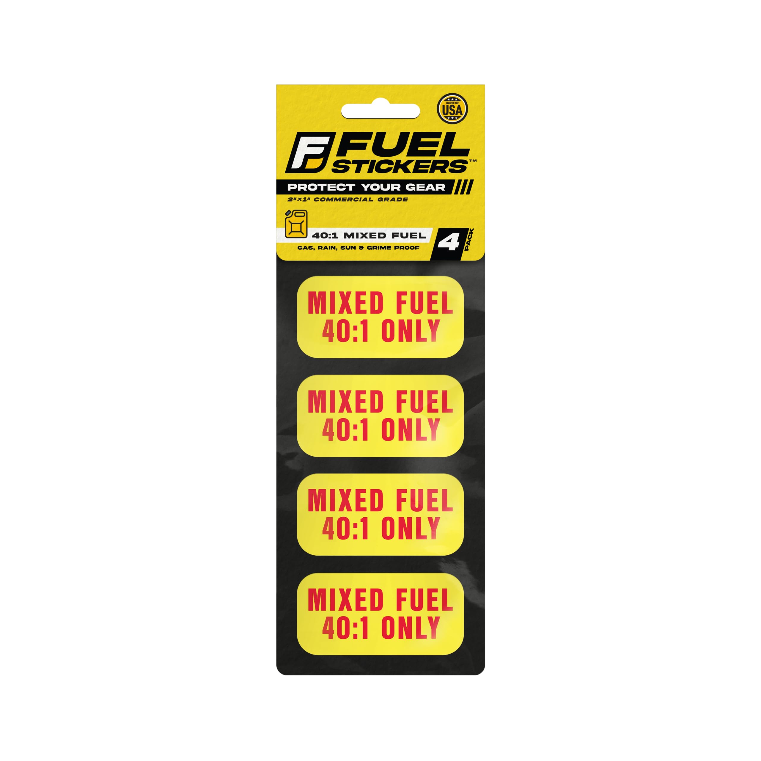 Mixed Fuel 40:1 Sticker, Gas Oil Mix Labels For Outdoor Fuel Power Equipment - Weather Proof, Extreme Stick, Commercial Grade La