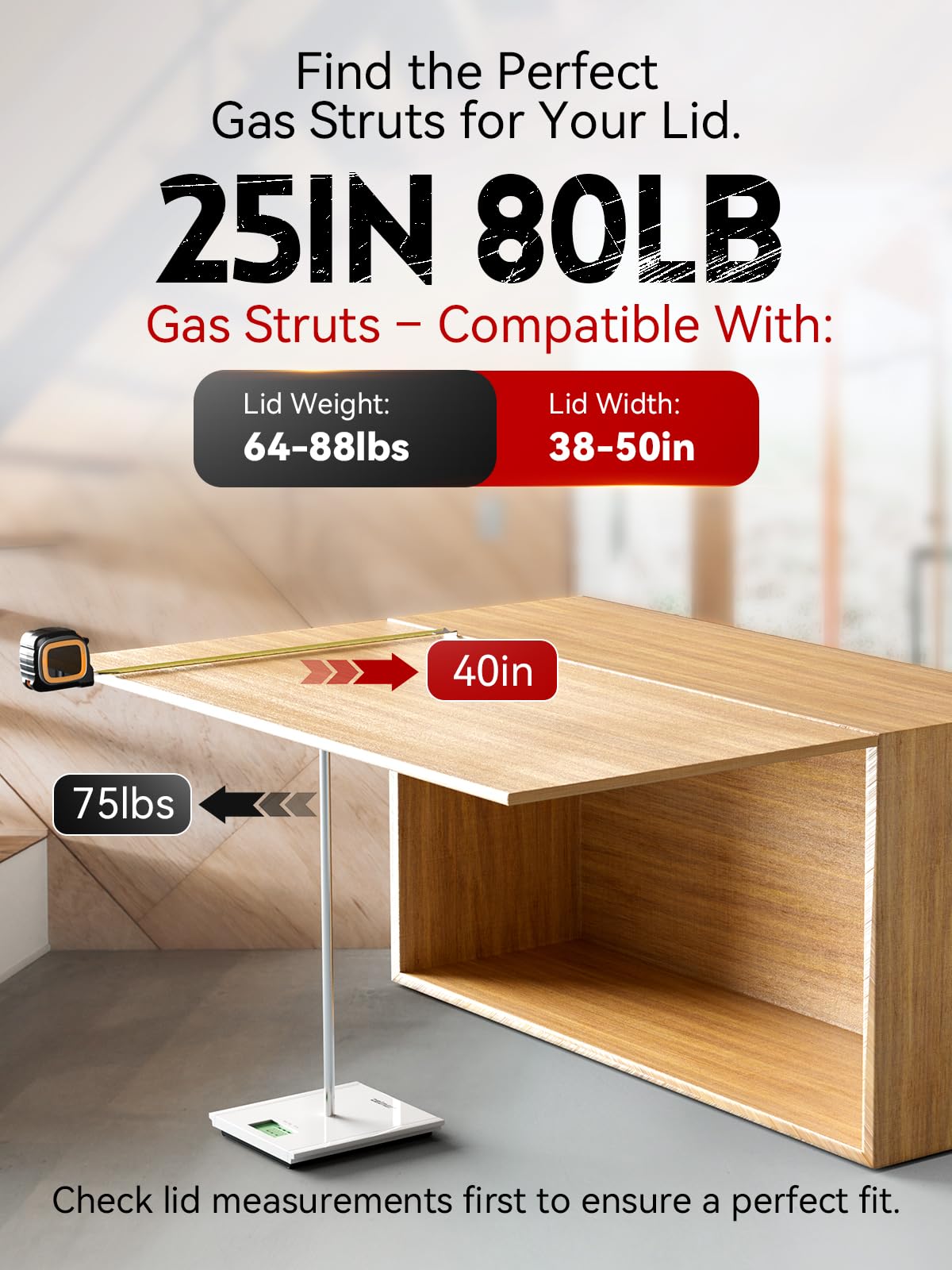 Vepagoo Gas Struts 25 Inch 80Lb/356N Shock With Mounting Brackets, Rv Bed Storage Door Lift Support, Heavy Lid Duty Springs (Fit