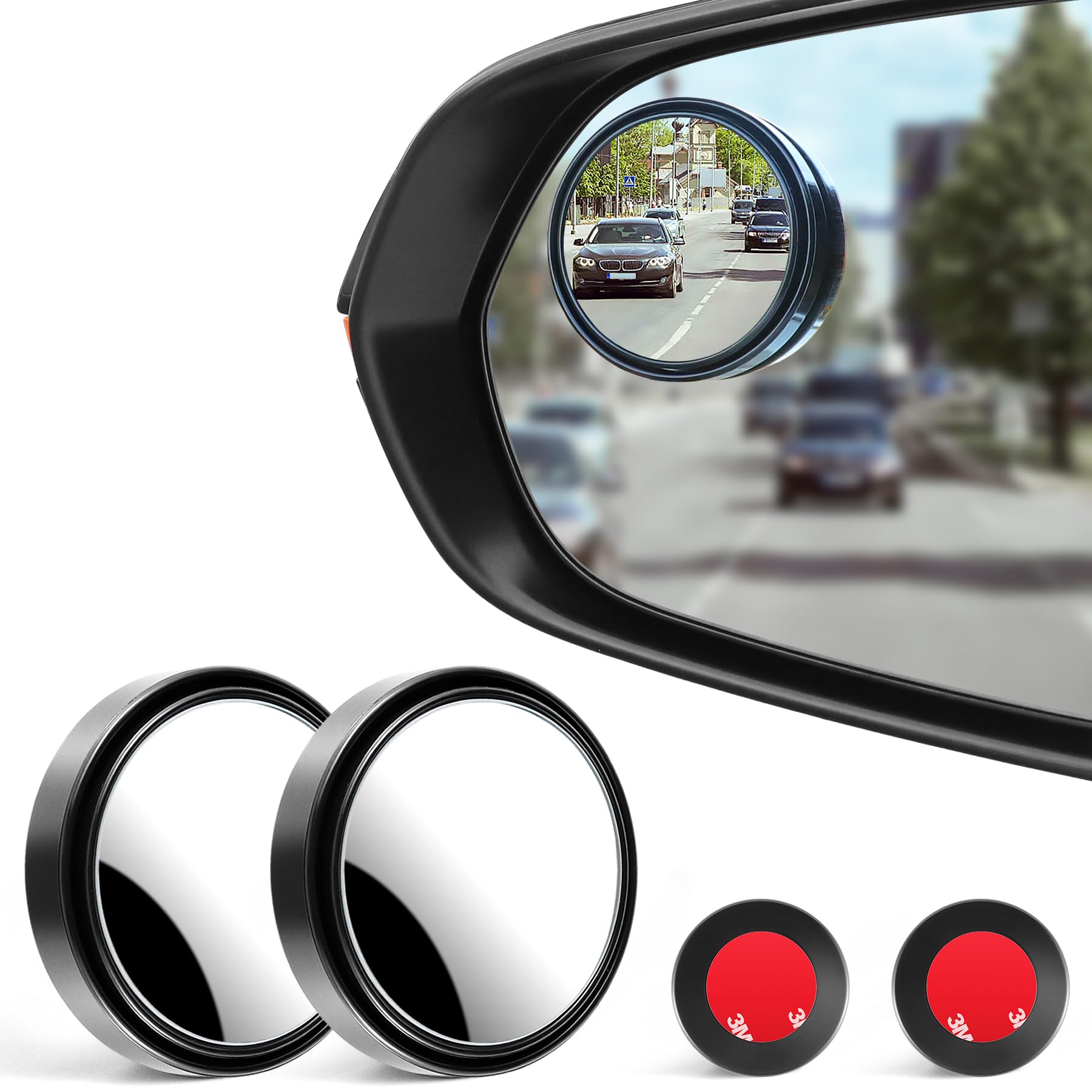 Livtee 2Pcs Round Blind Spot Mirror, Hd Glass And Abs Housing Convex Wide Angle Rearview Mirror With Adjustable Stick For Univer
