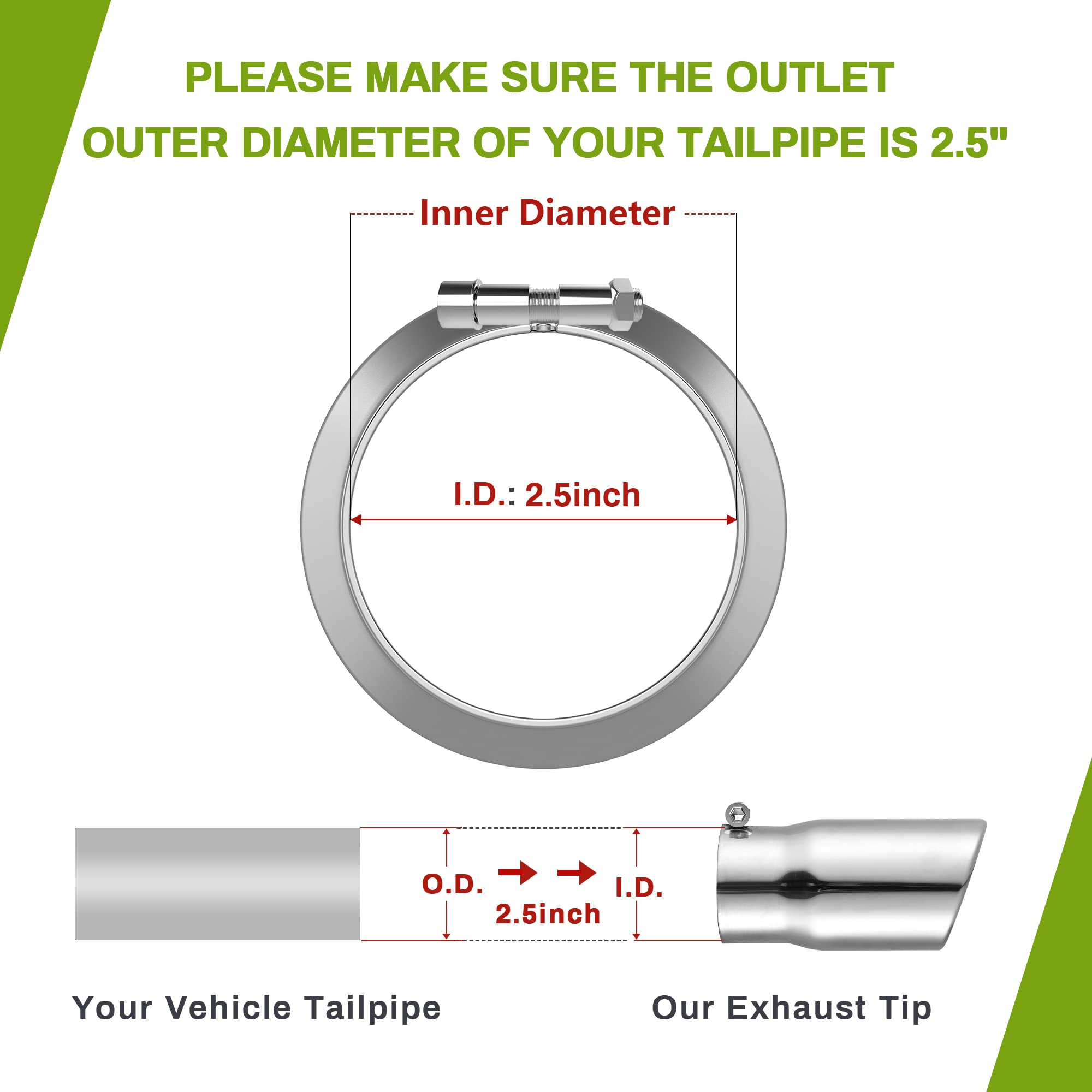 Autosaver88 2.5 Inch Inlet Exhaust Tip, 2.5'' Inlet 3'' Outlet 6'' Overall Length Chrome Polished Stainless Exhaust Pipe Tip For