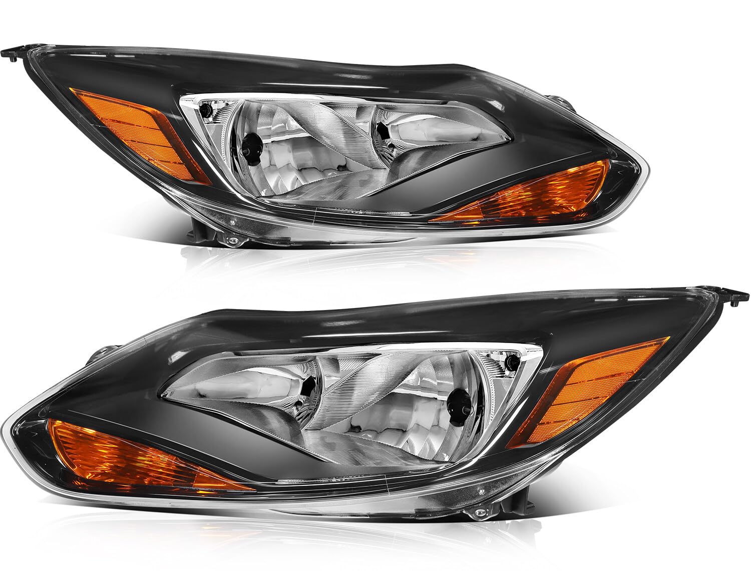 Scitoo Pair Headlight Assembly Fits For Ford For Focus 2012-2014 Headlights Black Housing Amber Reflector Clear Lens, Fo2502298 Bm5Z1300 (Bulbs Not Included)