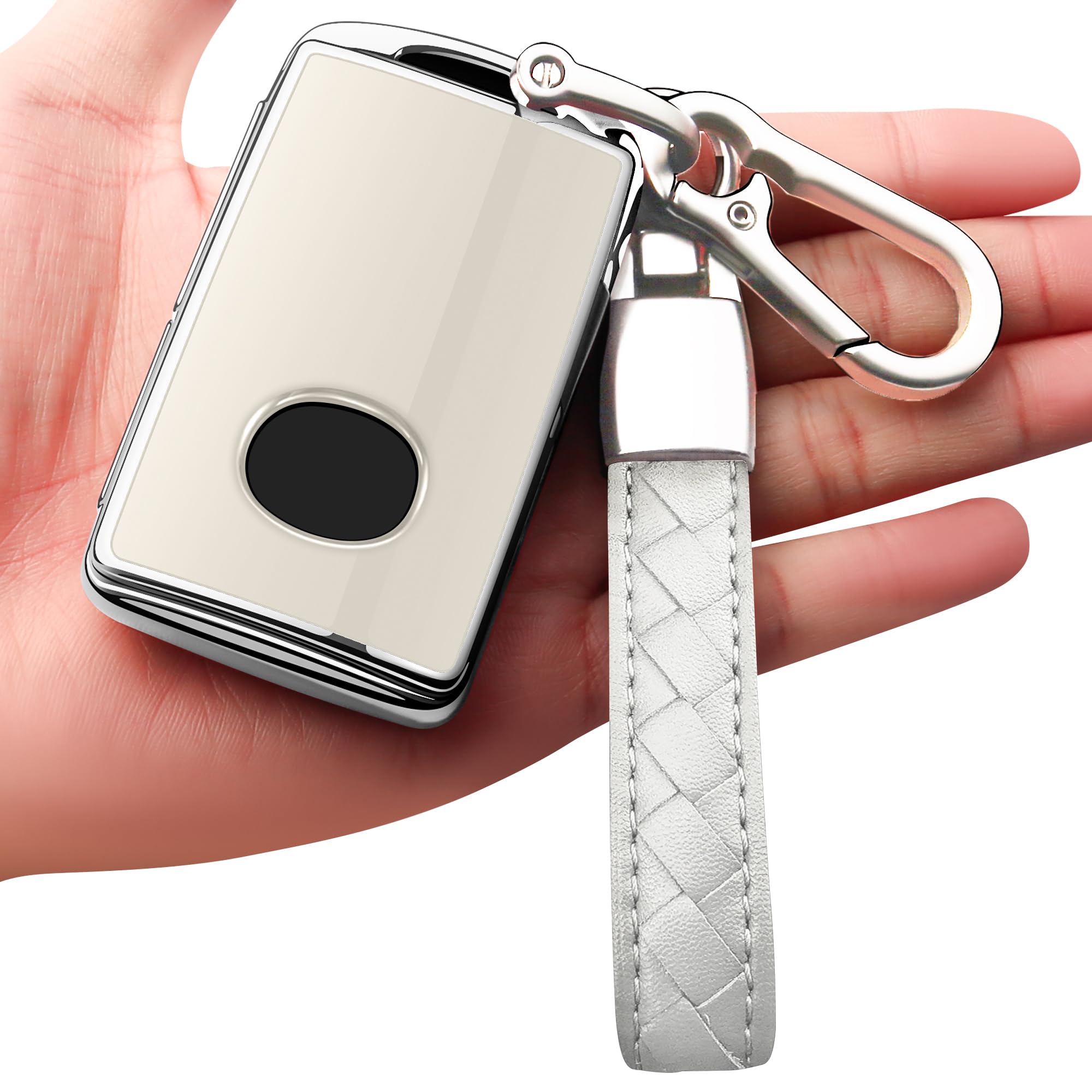 Sindeda Mazda Key Fob Cover with Keychain Case - 360 Protection for Mazda 3, CX-5, CX-30, CX-9 (White)