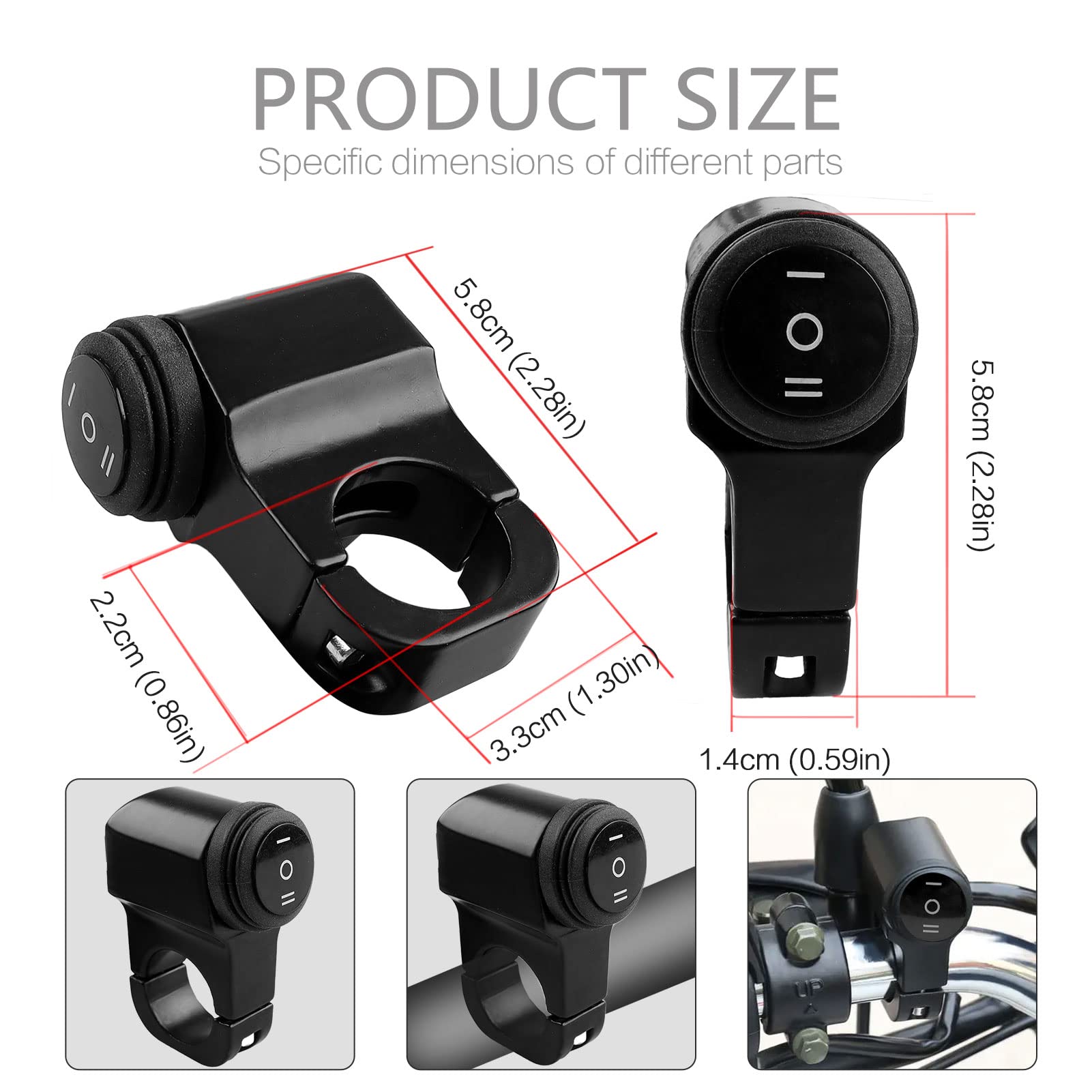 Cyleto 3 Position Motorcycle Headlight Switch 12V 7/8' 22-23Mm Waterproof Motorcycle Atv Handlebar On-Off-On Control Cnc Craft Mounting Bracket Suits(Black)