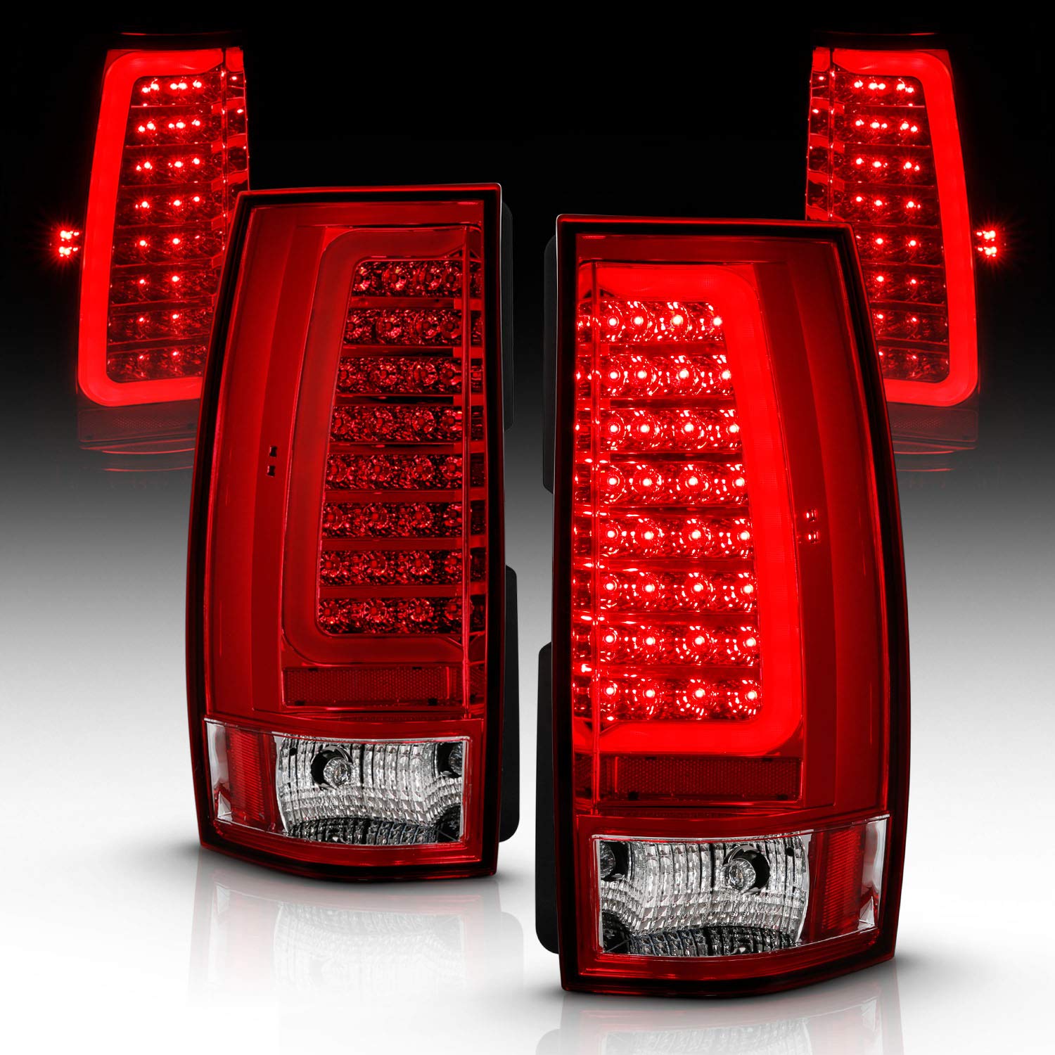 Amerilite For 2007-2014 Chevy Tahoe Suburban/Gmc Yukon Xl Denali Replacement Smoke Black C-Type Led Tube Tail Lights Set - Passe