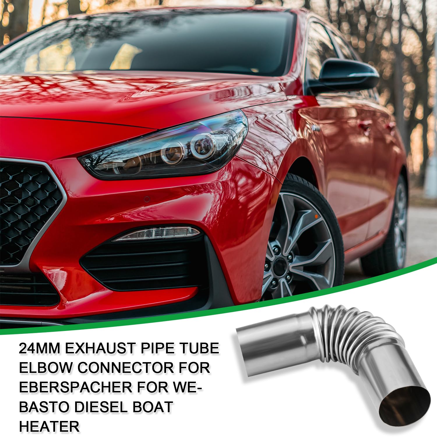 2pcs Diesel Heater Exhaust Pipe, Stainless Steel 24mm Parking Air Heater Exhaust Pipe Tube Elbow Connector with 4 Clamps for Web