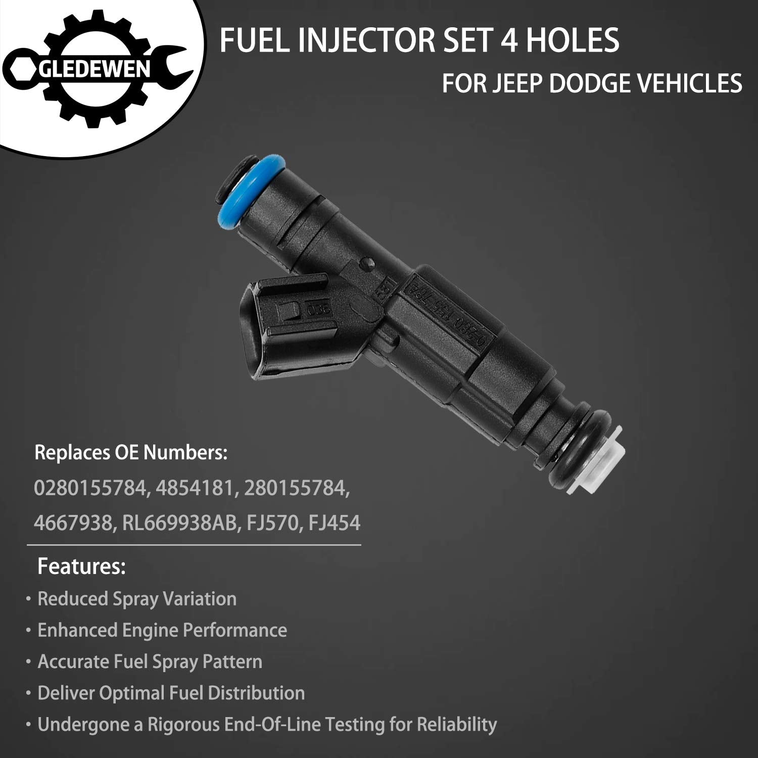 Fuel Injector 4 Holes 6Pcs | For 1999-2004 Jeep Cherokee Grand Cherokee Wrangler 4.0L Dodge Ram 1500 2500 3500 5.2L | Replace# 0