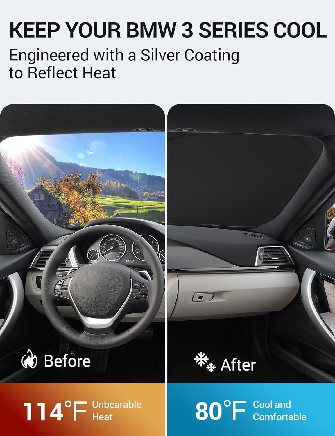 Proadsy 2025 Upgrade Windshield Sun Shade Custom Fit 2013-2018 Bmw 3-Seriess /F30 /F31 /F80 /M3 4-Layer Foldable Front Sunshade