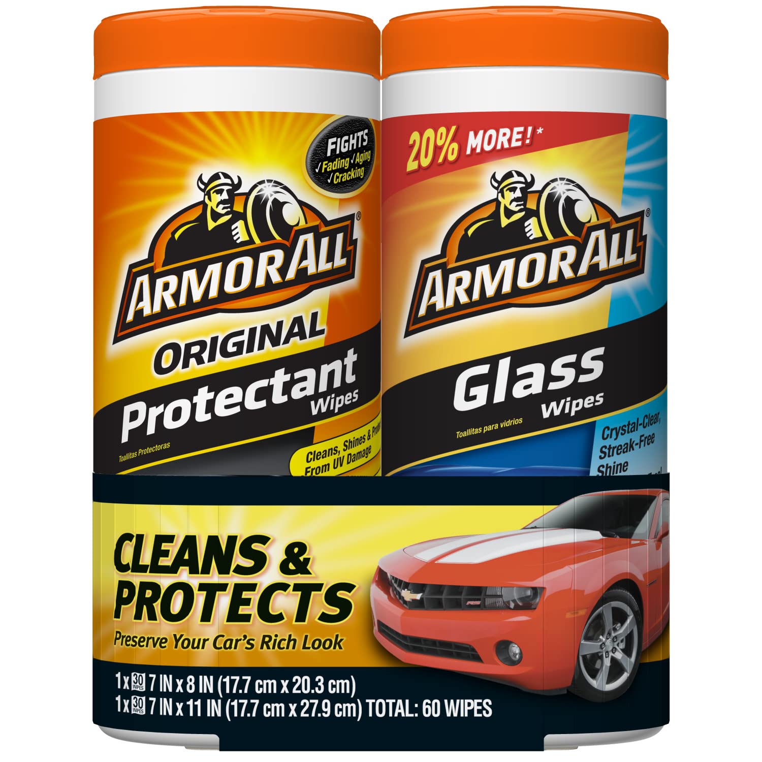 Protectant Wipes and Glass Wipes by Armor All, Car Cleaning Wipes and Car Glass Wipes, 30 Count Each, 2 Pack