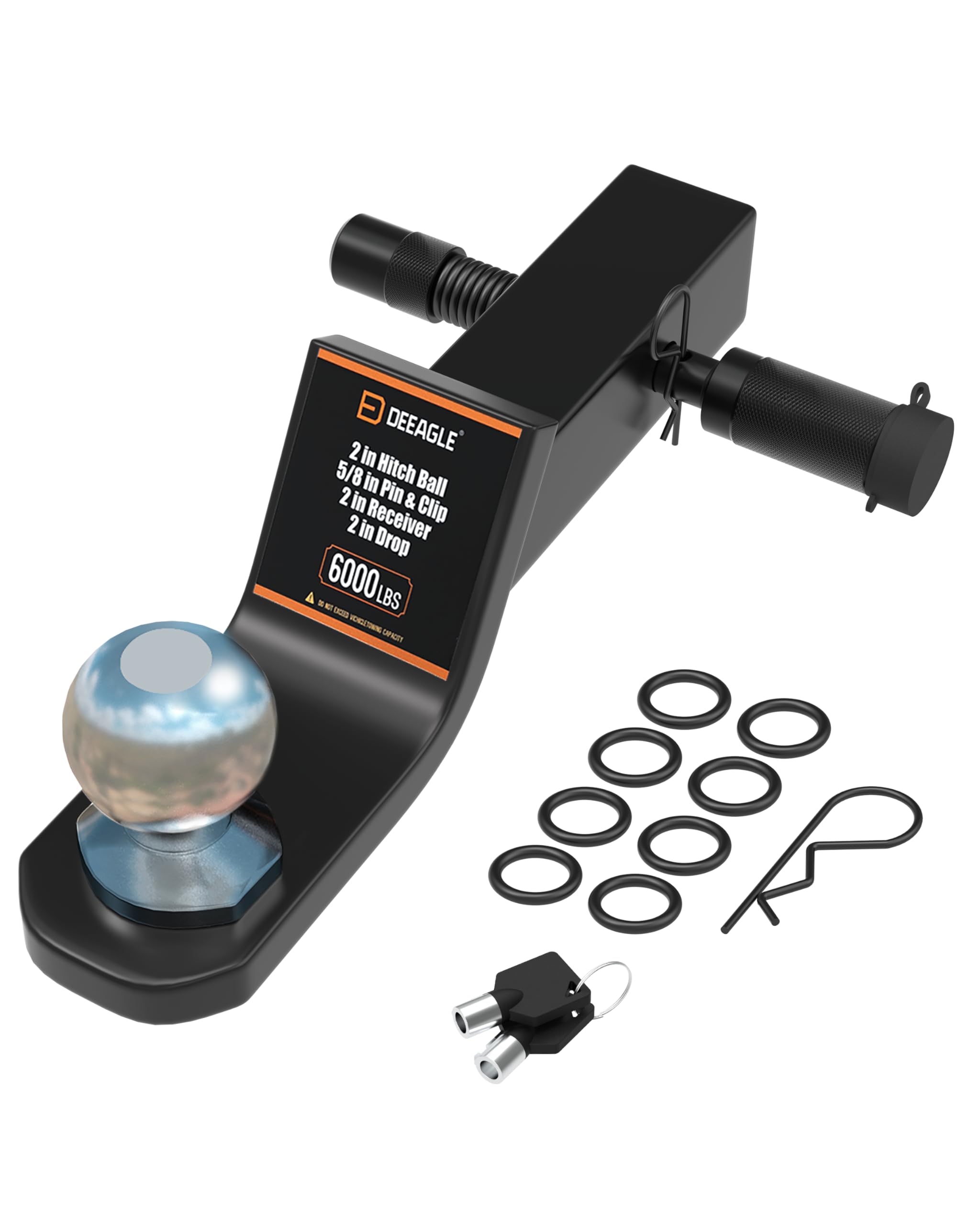 DEEAGLE 2 in Ball Hitch, Heavy Duty Steel Receiver Hitch with 3.5    Hitch Pin Lock, Fits 2 in Receiver, 7500lbs, 2 in Drop, Inc