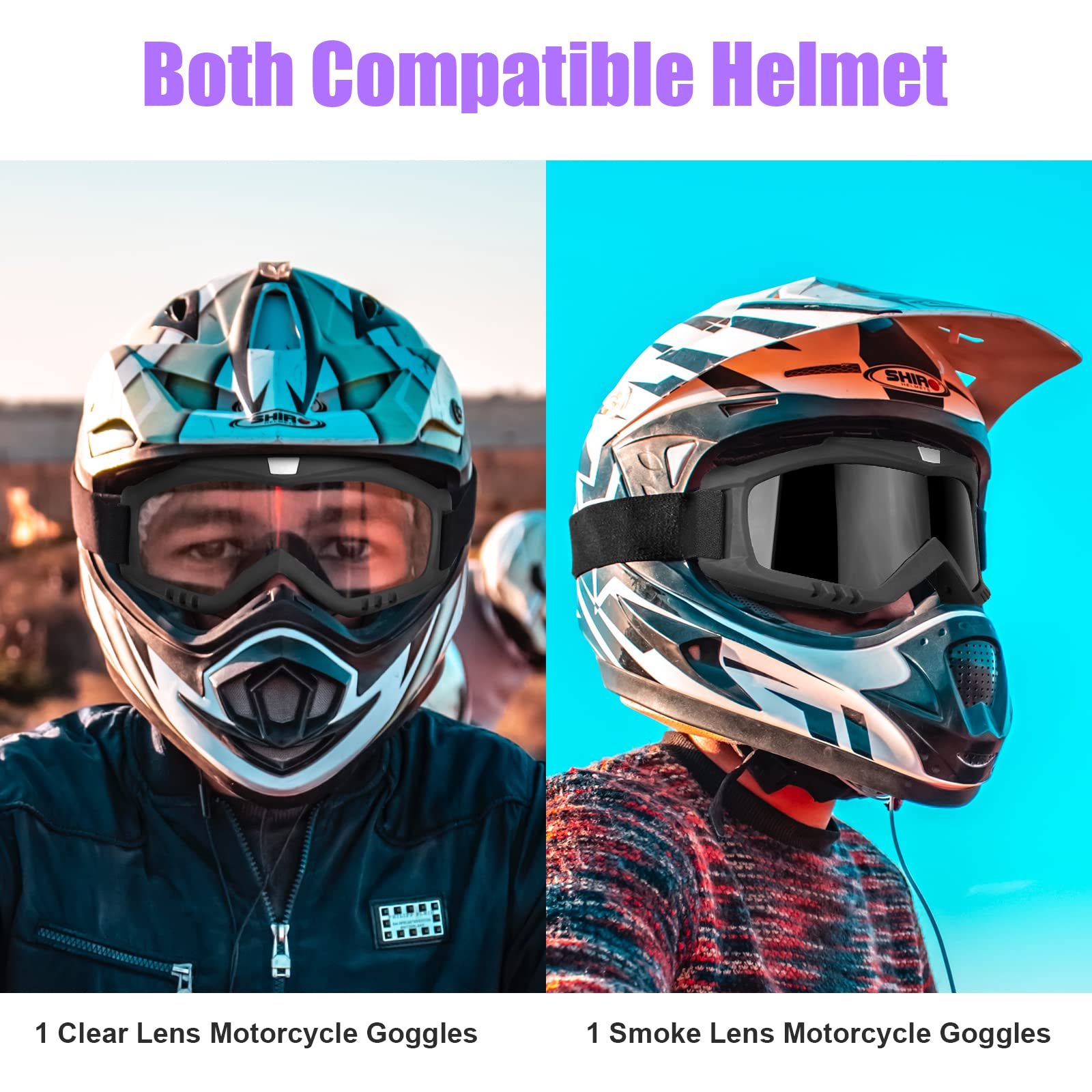 Surpassme 2 Motorcycle Ridding Goggles, Clear/Smoke Lens Dirt Bike Goggles With Uv Protection Motocross/Mx Goggles Compatible He
