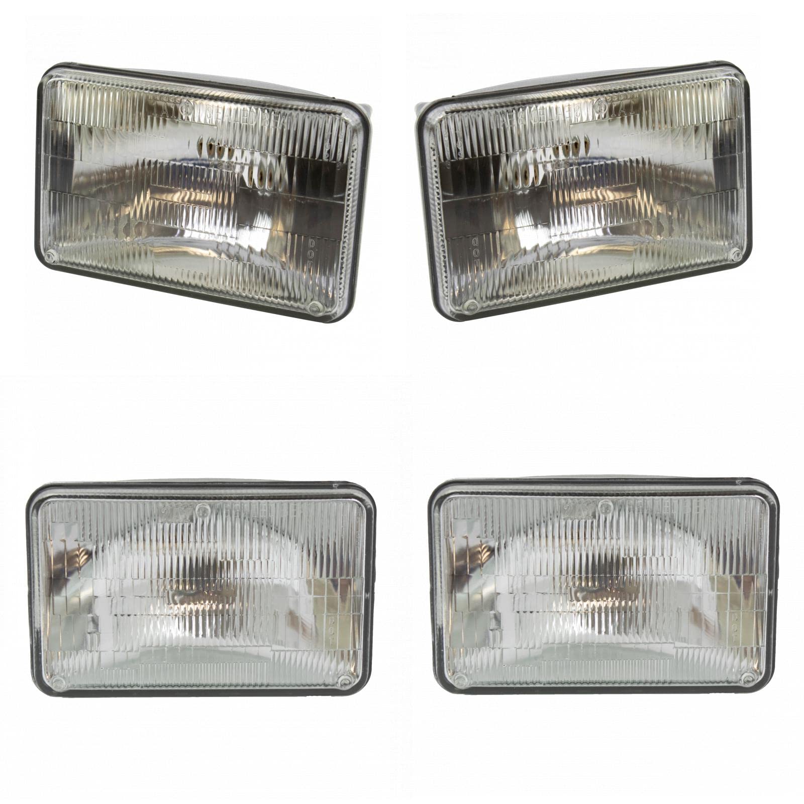 Trq Rectangle Sealed Beam High & Low Beam Headlights 4 Piece Set Kit