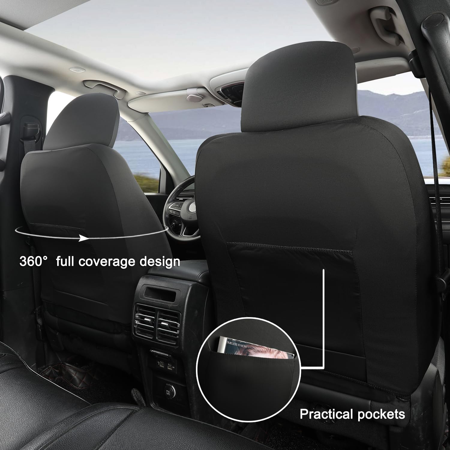 GIANT PANDA Front Car Seat Cover for Ford, Leather Bucket Seat Covers Custom Fit Ford Escape Explorer Edge Mustang Bronco Sport