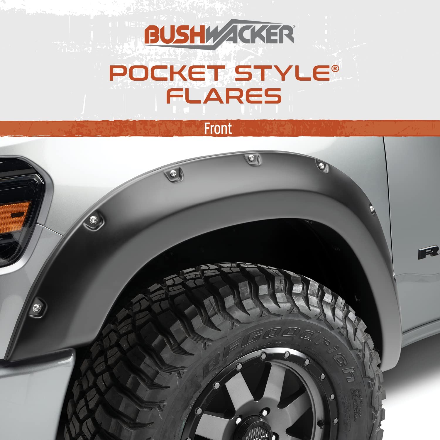 Bushwacker 20083-02 Black Pocket/Rivet Style Smooth Finish Front Fender Flares For 2011-2016 Ford F-250 & F-350 Super Duty