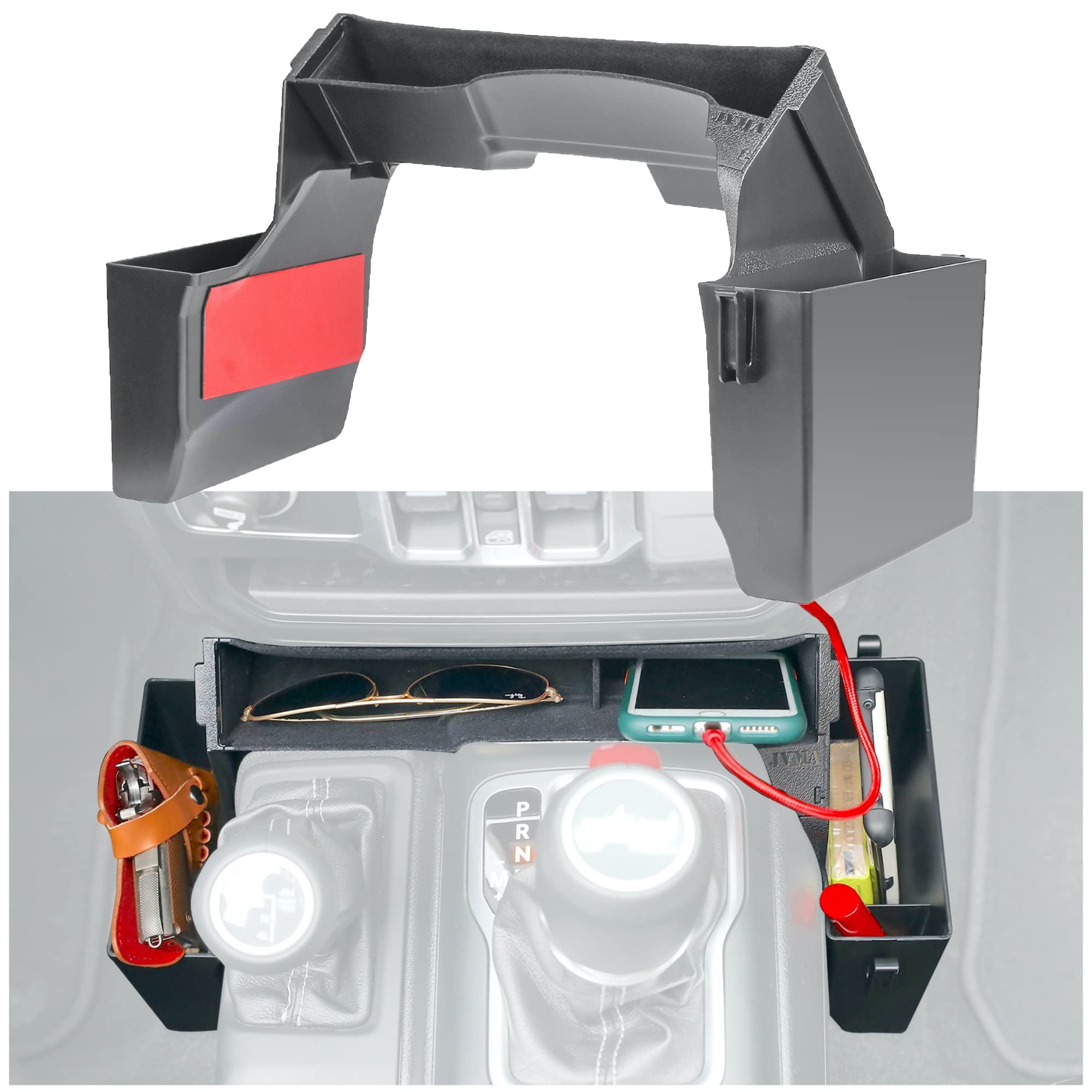 JVMA Center Console Gear Shift Organizer Tray for Jeep Gladiator JT Accessories and Wrangler JL JLU 2024 2023 2022 2021 2020 201