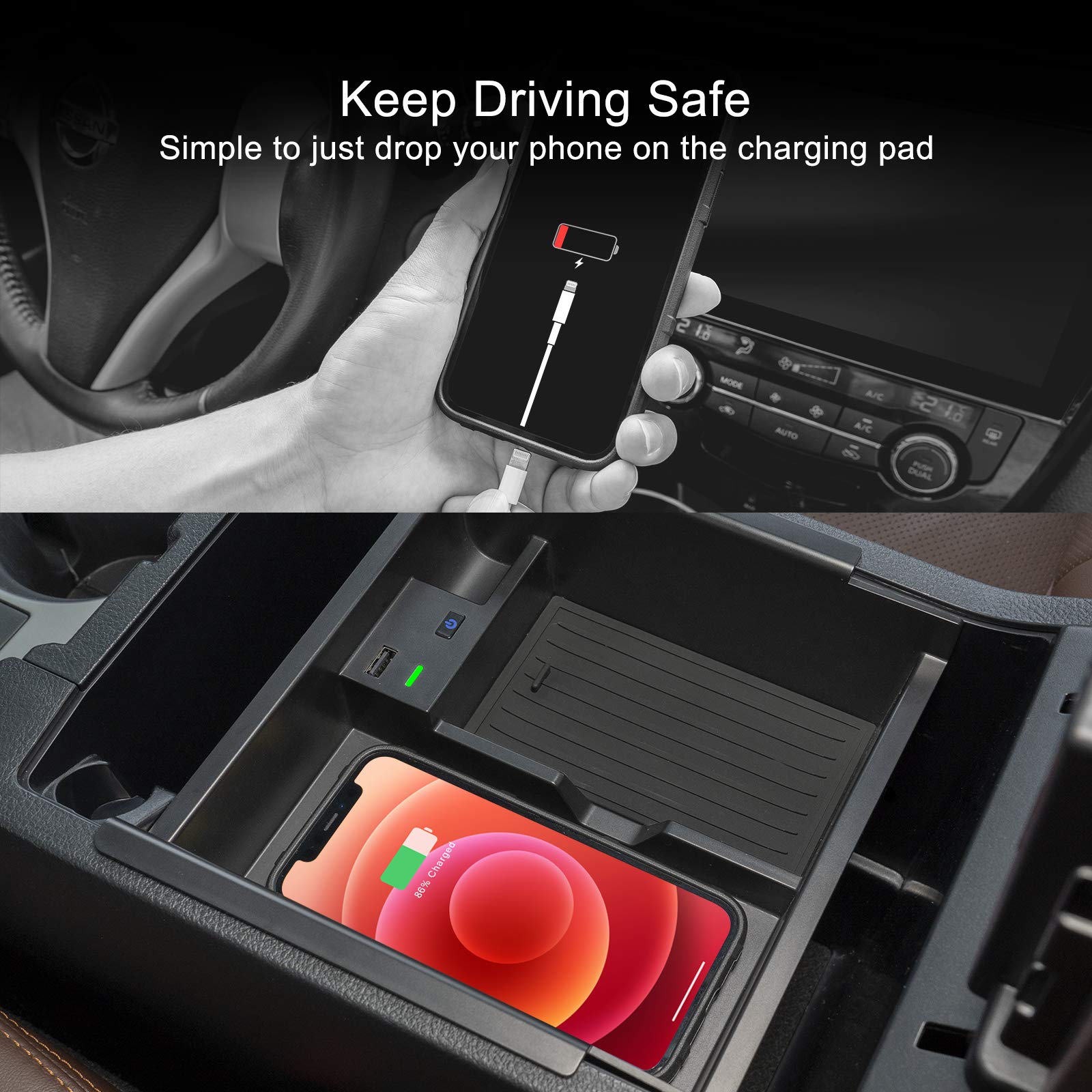 Carqiwireless 2024 Upgrades Wireless Charger/Center Console Organizer Tray For Toyota 4Runner 2010-2024 2023, Wireless Phone Cha