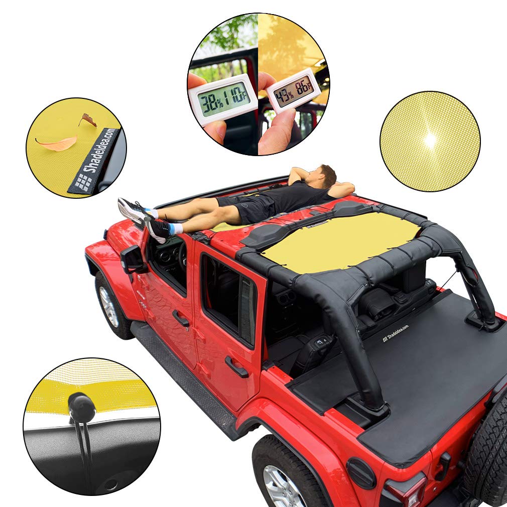 Shadeidea Sun Shade Top For Jeep Wrangler Jl Unlimited (2018-2023) 4 Door Front And Rear 2 Piece-Yellow Mesh Screen Sunshade Jlu