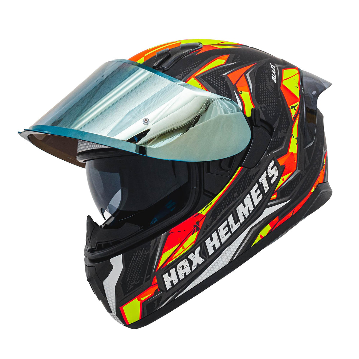 Hax Obsidian Full Face Dual Visor Adult Motorcycle Helmet For Motorbike Street Bike With Pinlock Ready Dot Approved (Blaze Orang