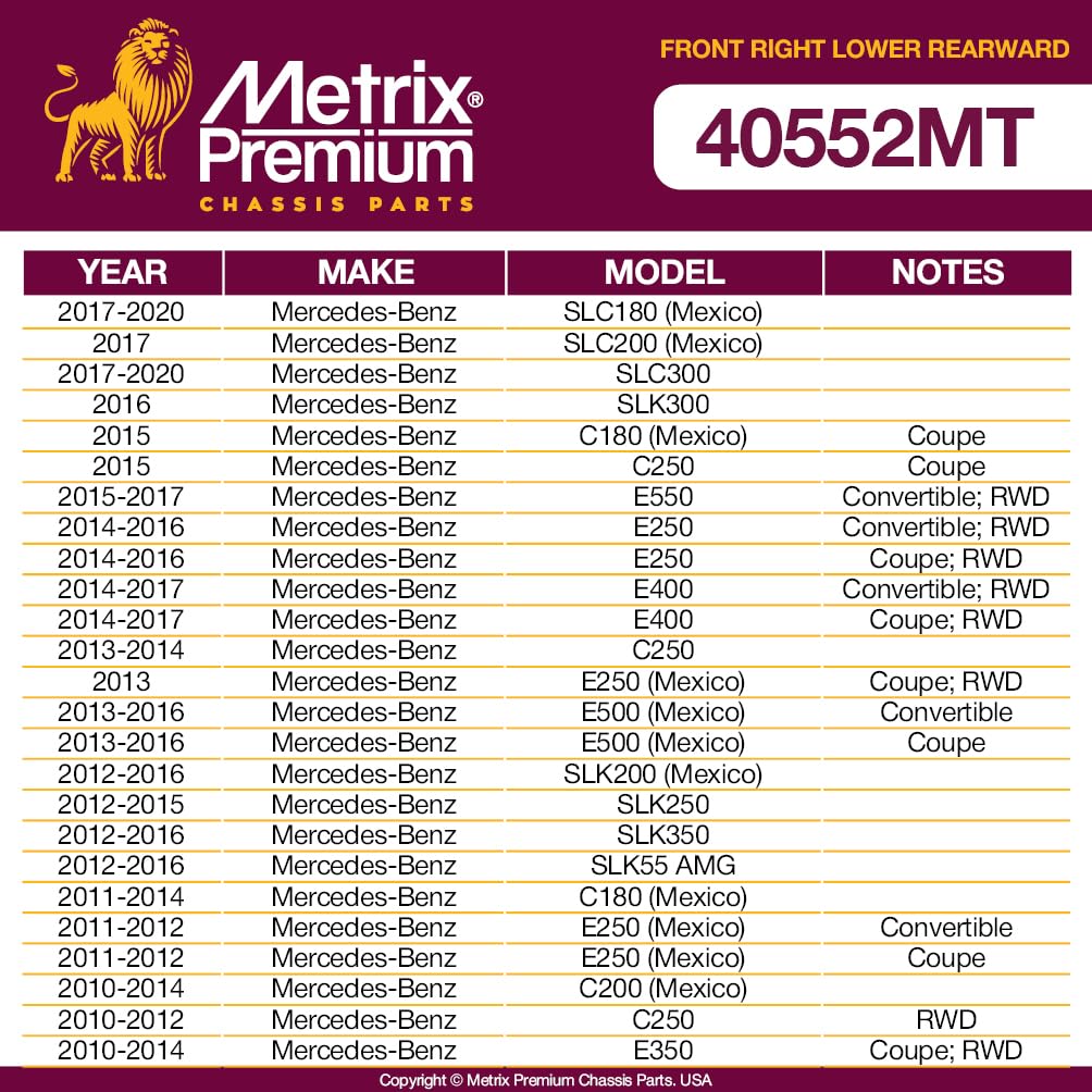 Metrix Premium Chassis Parts - Front Right Lower Rearward Control Arm W Ball Joint & Bushing Assembly Fits 17-20 Mercedes-Benz S