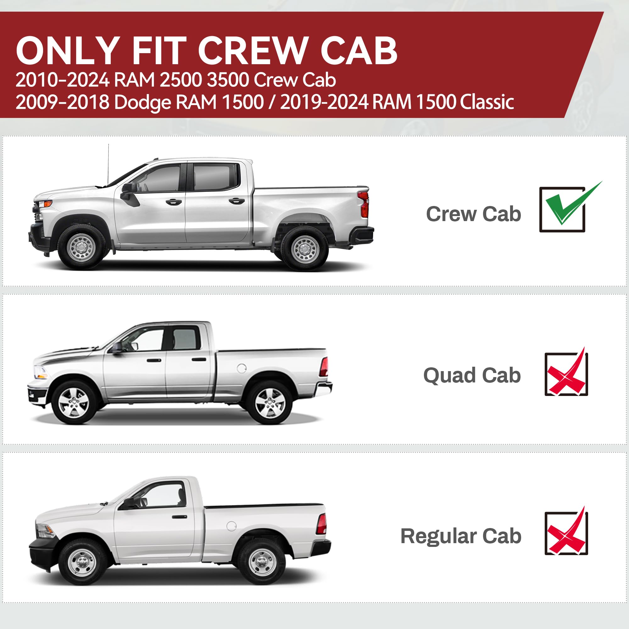 Yitamotor Running Boards & Side Steps Compatible With 2009-2018 Dodge Ram 1500 Crew Cab, 2019-2024 1500 Classic, 2010-2024 2500/