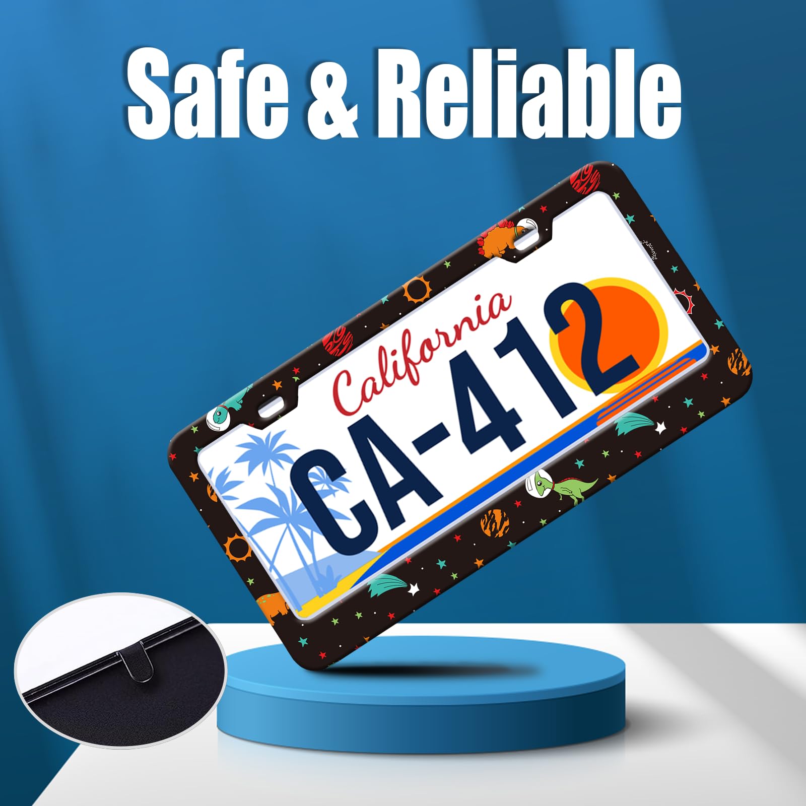 Cute Dinosaur License Plate Frames Space Galaxy Novelty License Plate Holder for Car Decor Parts Personalized Stainless Steel Li