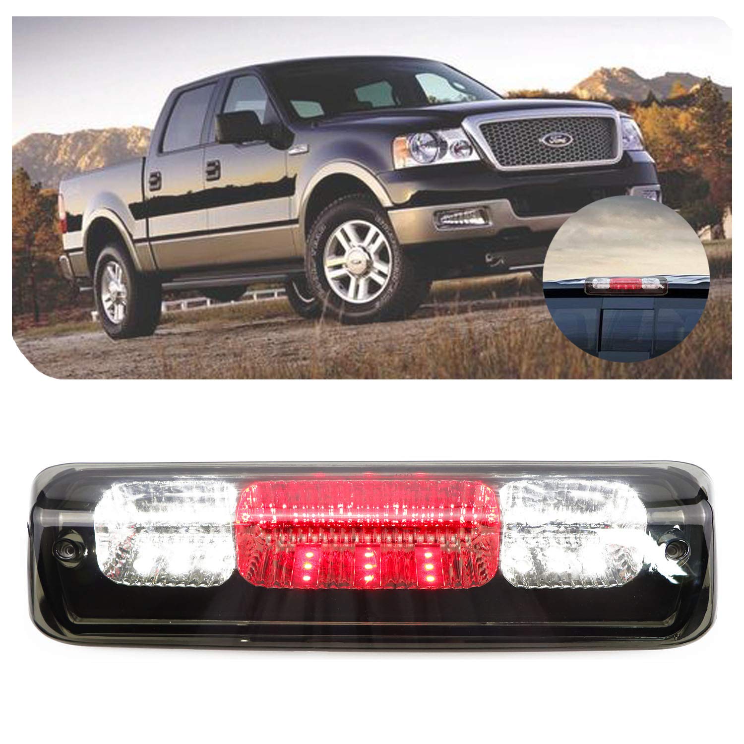 3Rd Brake Light Cargo Light Rear Brake Light Fit For Ford F150 (2004-2008), For Ford Explorer Sport Trac (2007-2010), For Lincoln Mark Lt (2006-2008) For 7L3Z13A613B (Chrome Housing Smoke Lens)