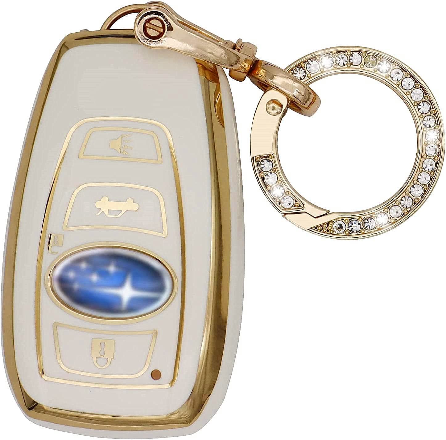 Elegananccy For Subaru Key Fob Cover, Soft Full Protection Key Case Shell With Keychain Compatible With Ascent Brz Crosstrek Forester Impreza Legacy Outback Wrx Sti Smart Key (White)