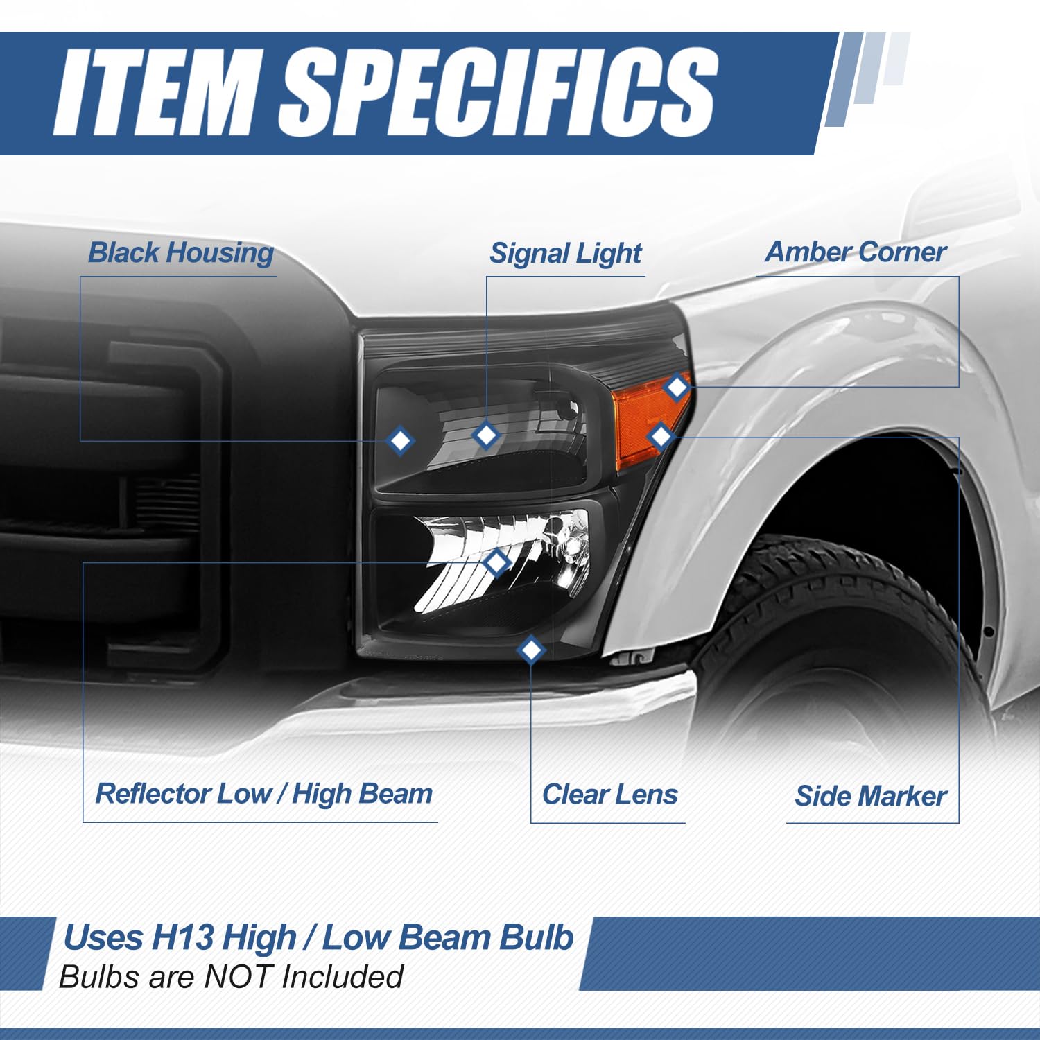 Auto Dynasty [Halogen Model Factory Style Headlights Assembly Compatible With Ford F-250 F-350 F-450 F-550 Super Duty 11-16, Bla