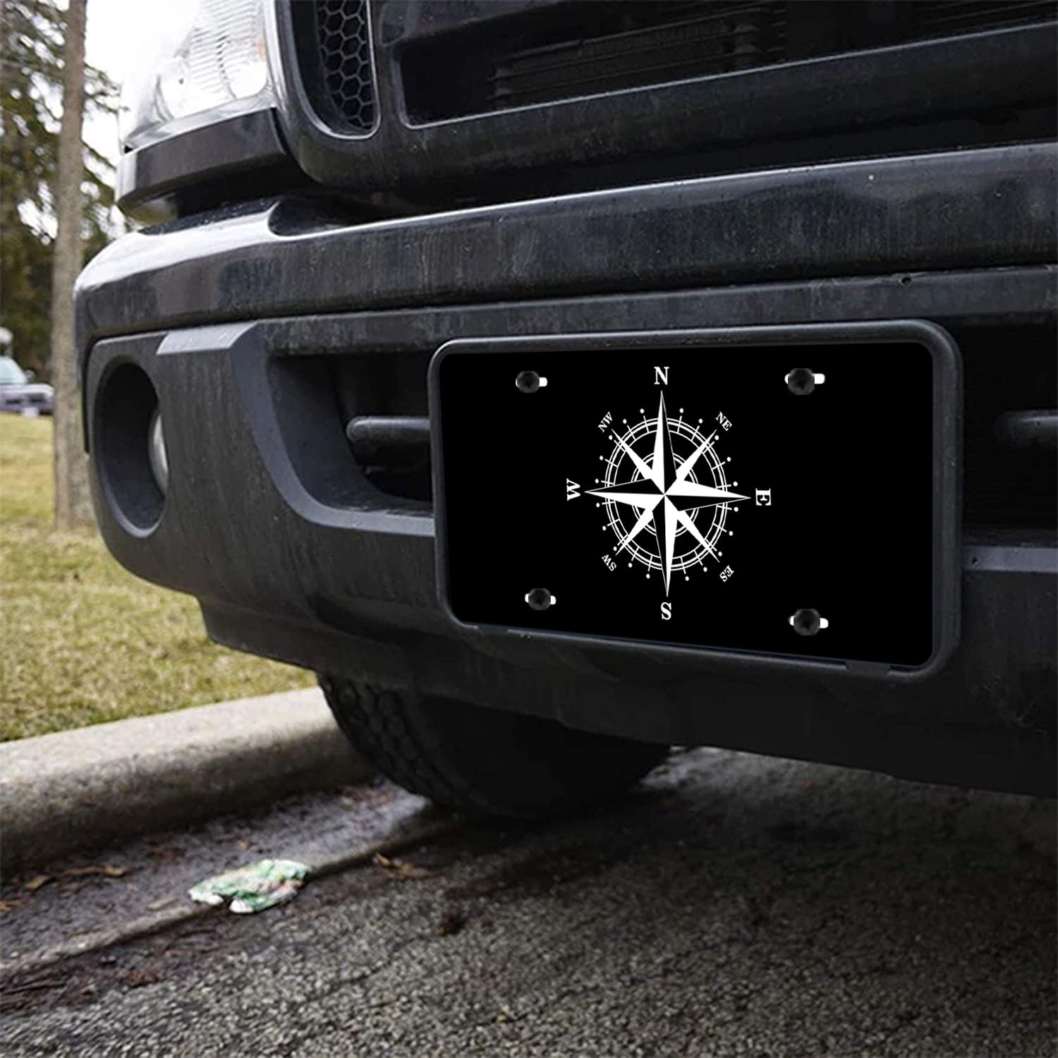 Boarlida Compass Symbol Black And White Stainless Steel License Plate Adventure Compass Aluminum Car License Plate Covers For Me