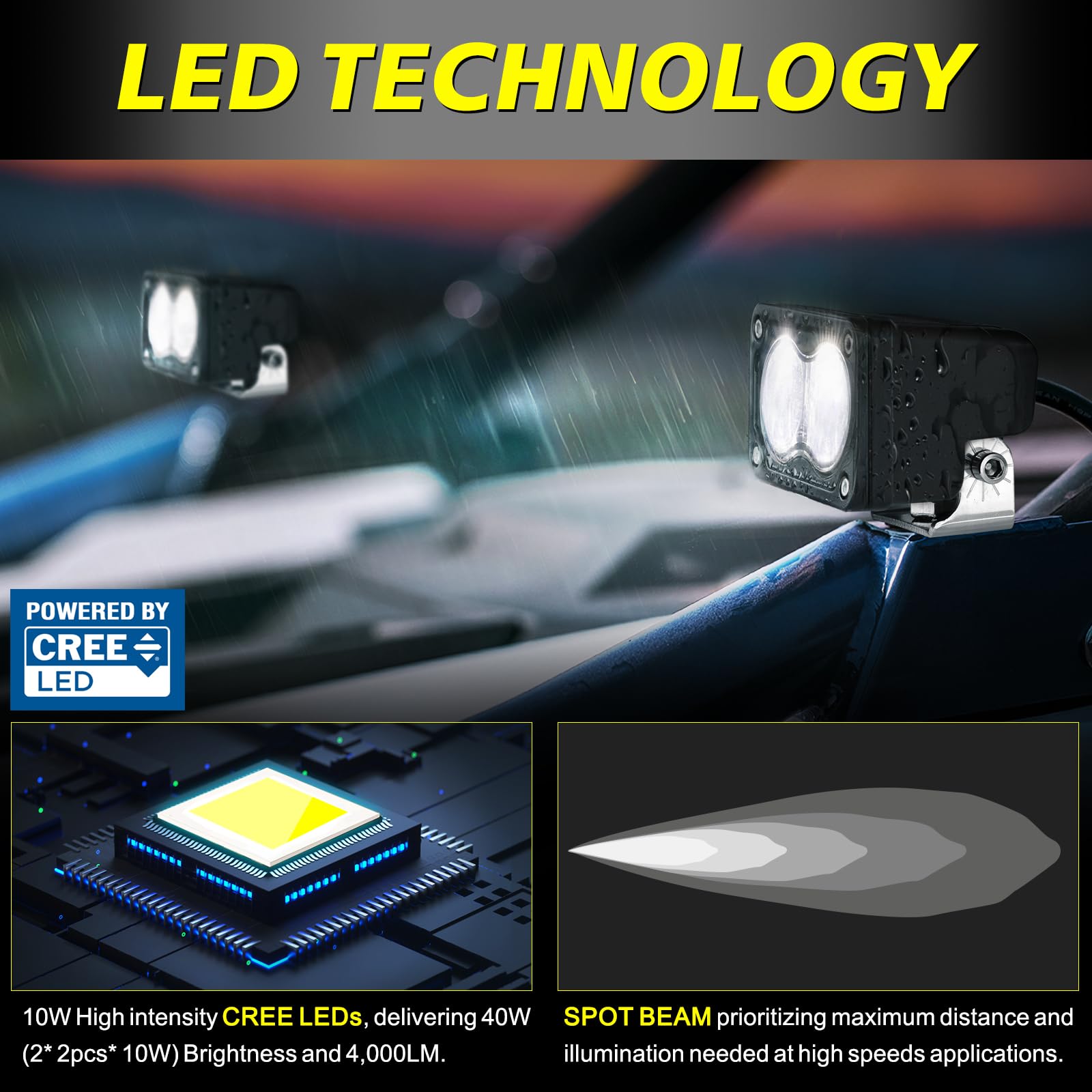 Akd Part Led Pods, 3 Inch Cree Led Driving Lights 40W Spot Off Road Small Lights Pods Ditch Lights Led Fog Lights Backup Lights