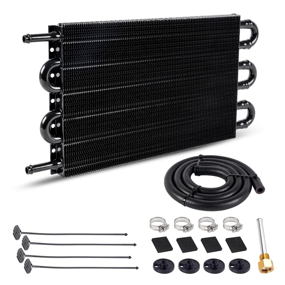 Bartoo Universal 5/16'' Transmission Oil Cooler Kit, Aluminium Alloy 6 Pass Tube And Fin Oil Cooler Kit(Black)
