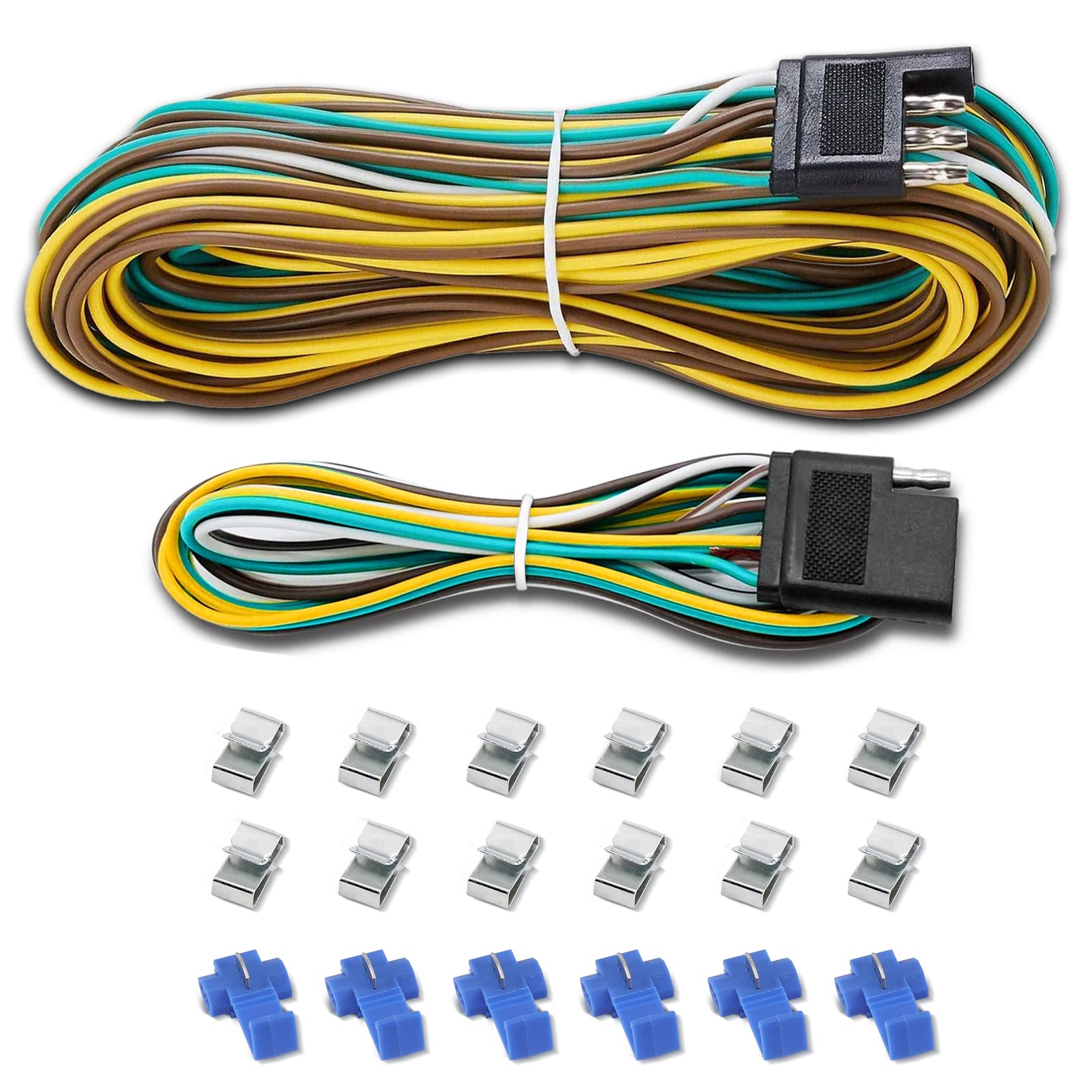 Gonice 25Ft 4 Wire 4-Flat Trailer Light Wiring Harness Extension Kit, 4-Way Plug 4 Pin Male & Female Extension Connector, Traile