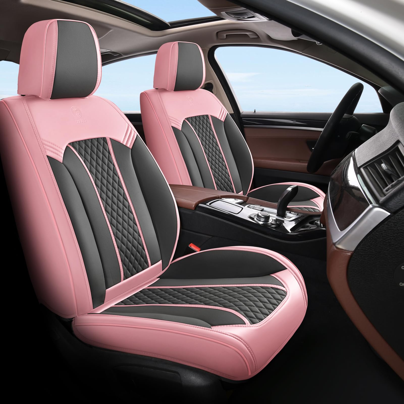 Doogo Leather Seat Covers Full Set, Car Seat Covers 5 Seats, Automotive Seat Covers, Waterproof Pink Leather Seat Cushions Prote