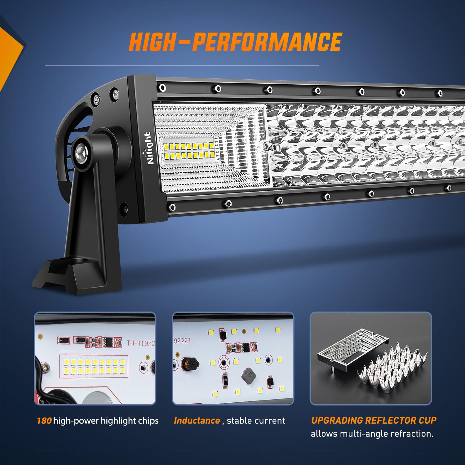 Nilight - 18018C-A Led Light Bar 42Inch 648W Triple Row Flood Spot Combo Led Bar 43000Lm Driving Lights Super Bright Led Off Roa
