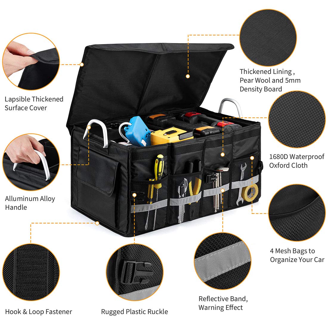 I Bkgoo Car Trunk Organizer With Lid,Collapsible Car Trunk Storage Organizer,Multi-Compartment Car Organizer For Auto, Suv, Truck, Minivan Black, X-Large