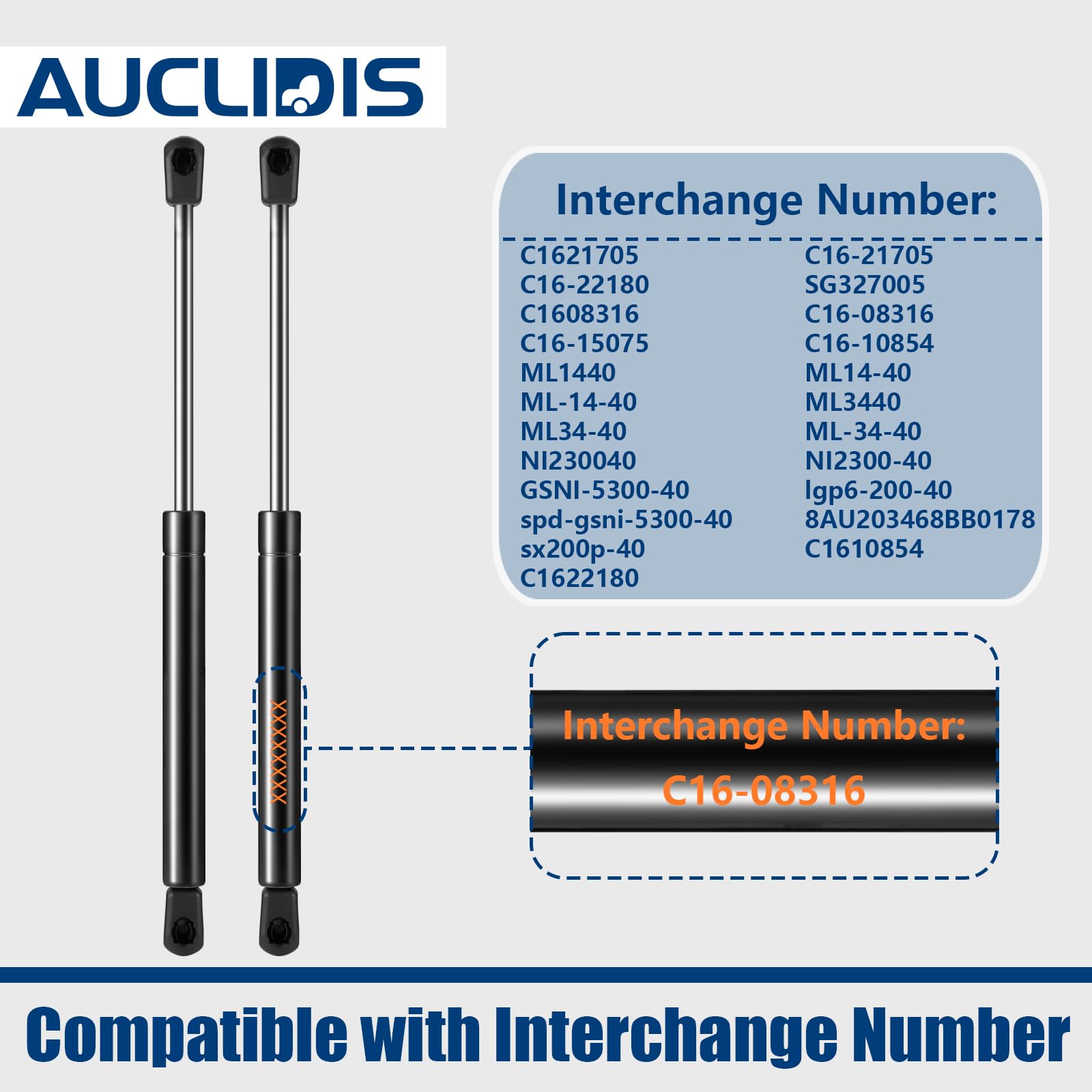 C16-08316 Sx200P-40 20 Inch 40Lb/178N Gas Strut Shock Lift Support Spring For Rv Door Motorhome Rv Bed Storage Boat Hatch Camper