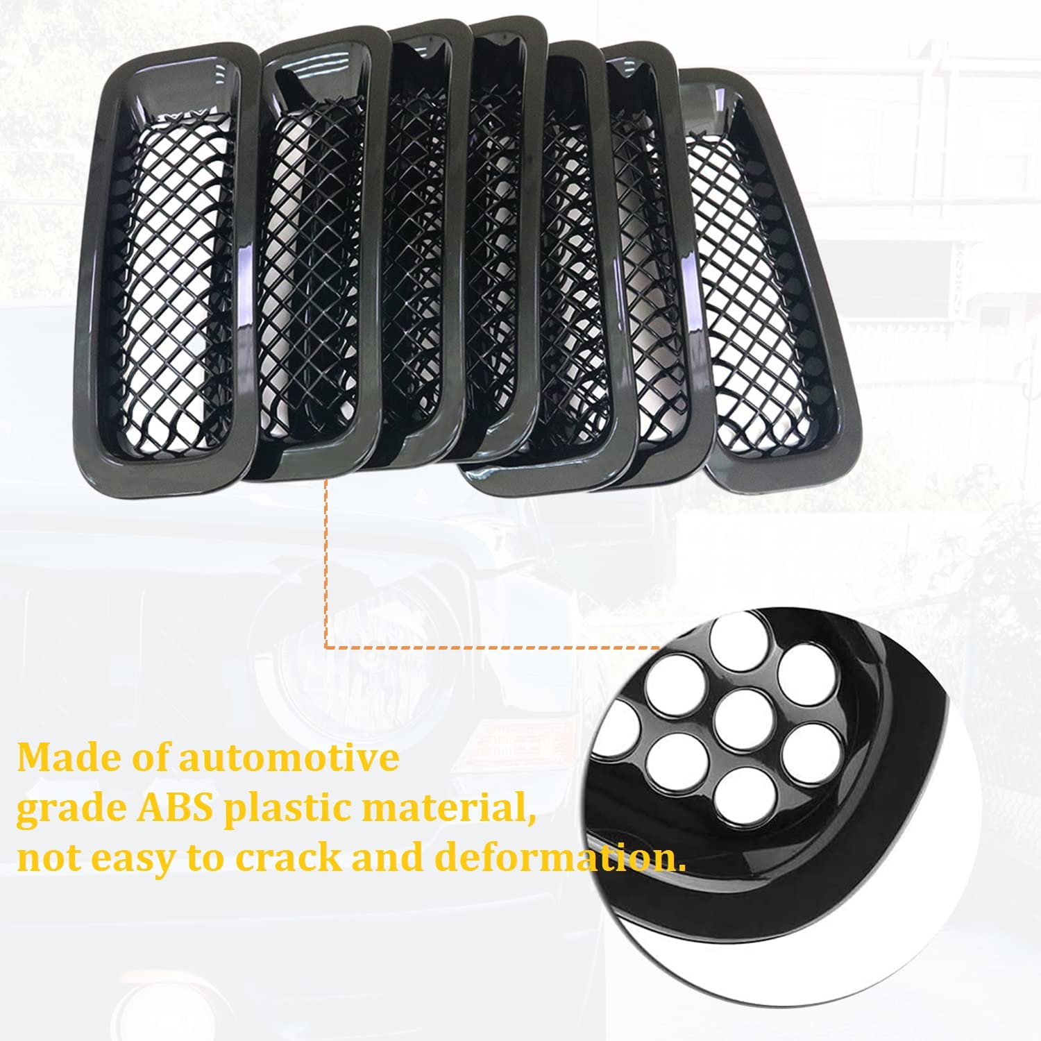Abs Bezels Front Light Headlight Cover Angry Bird Style & Mesh Grille Grill Insert Kit Trim For Jeep Patriot Accessories 2011-20