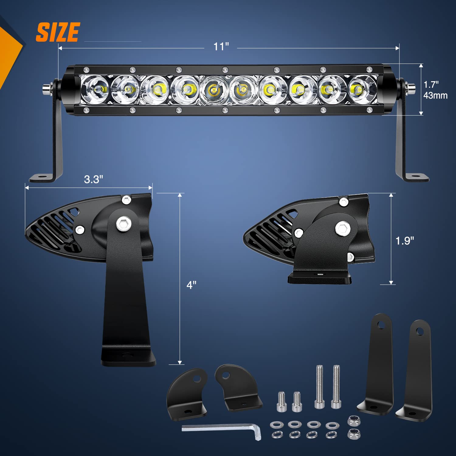 Nilight 2Pcs 11 Inch 50W Super Slim Flood Led Light Bar 5000Lm Driving Fog Light Single Row Off Road Led Lights For Jeep - 2 Sty